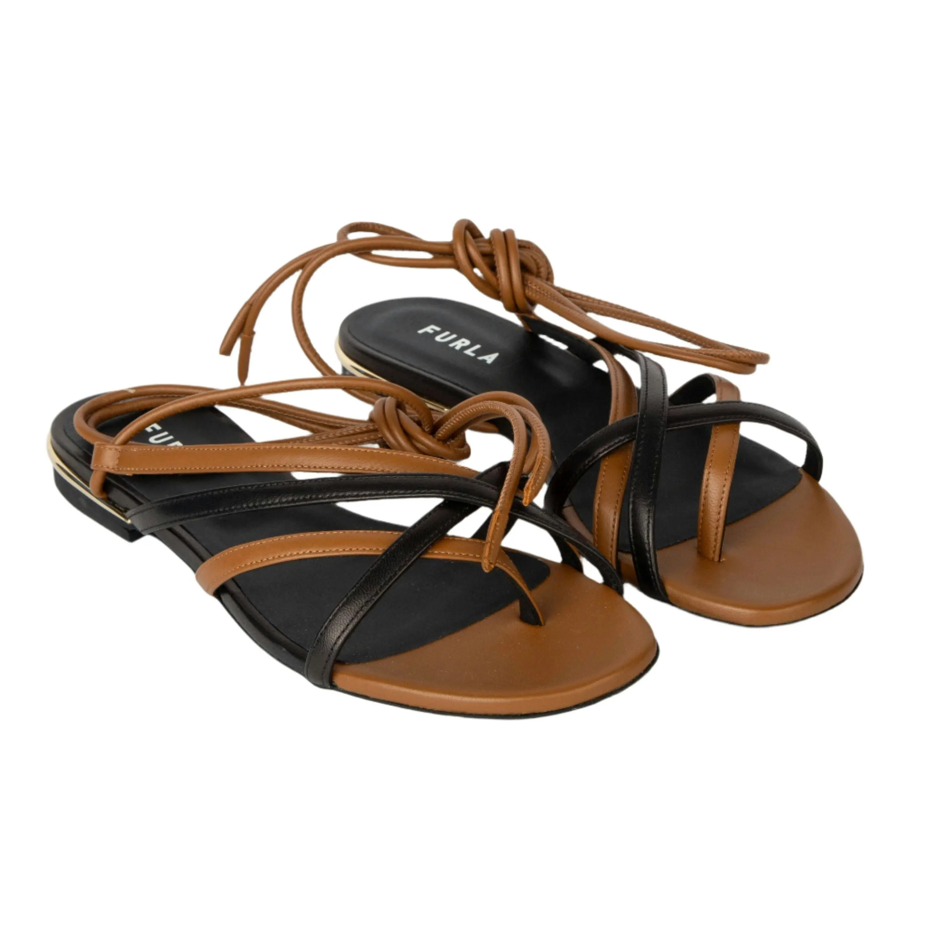 Furla Women's Code Laces Sandals - Brown, Black And Gold