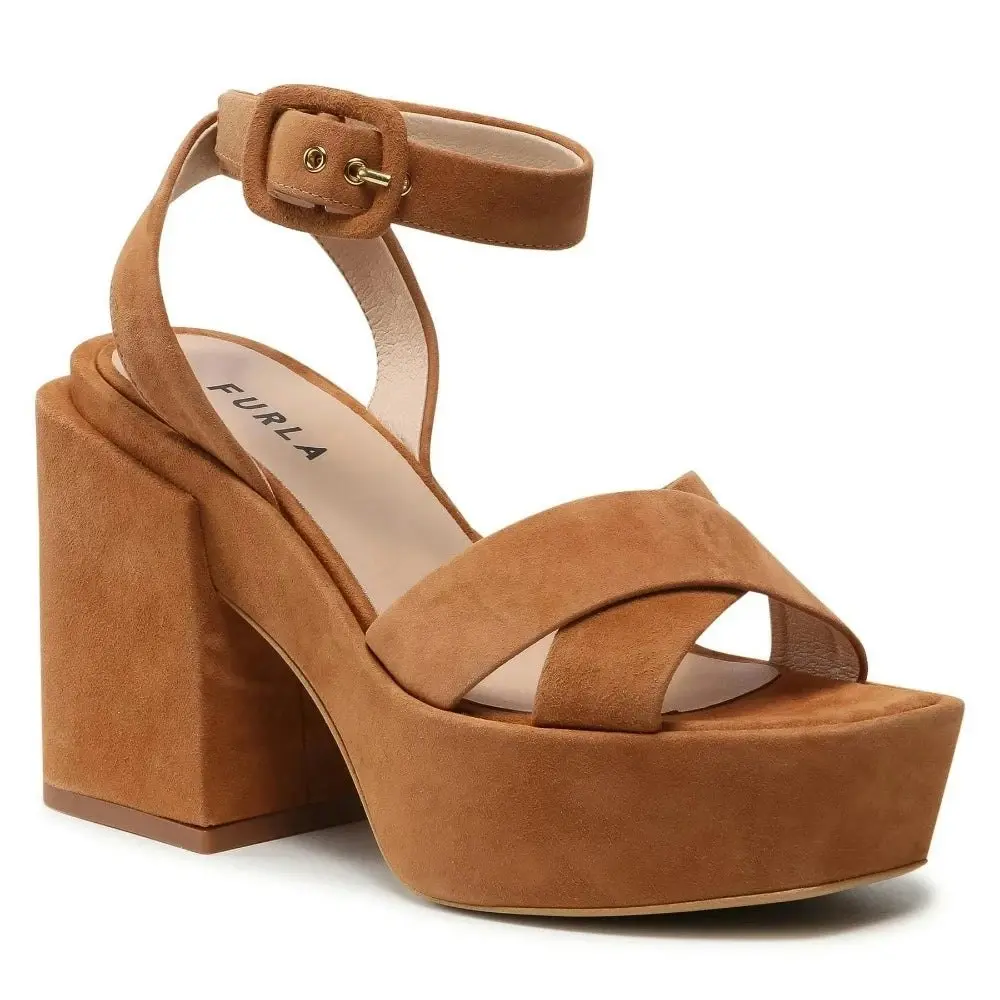 Furla Women's Cross Platform Sandal Heels - Miele Tan