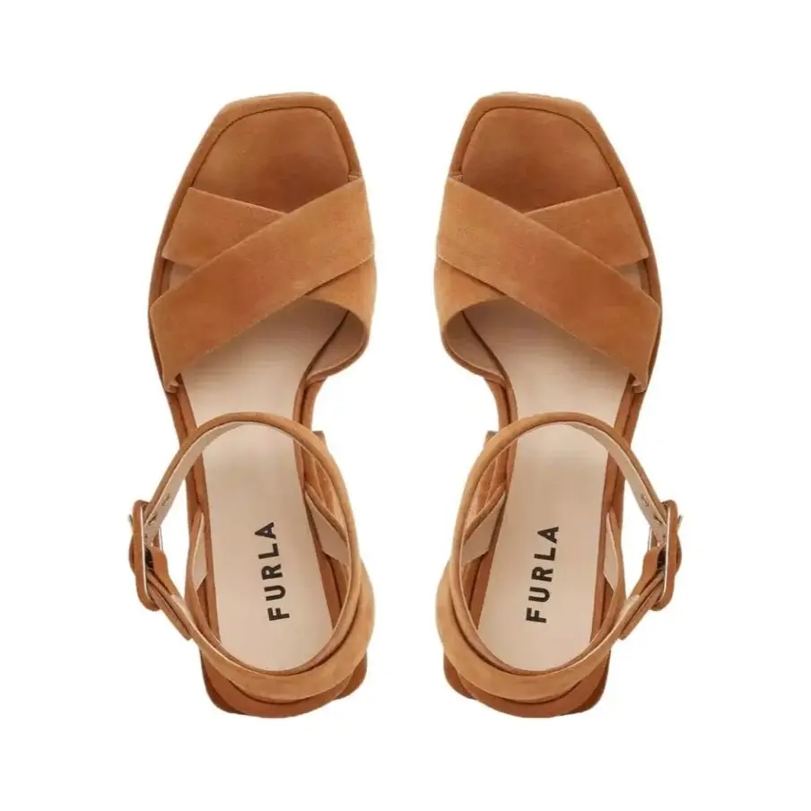 Furla Women's Cross Platform Sandal Heels - Miele Tan