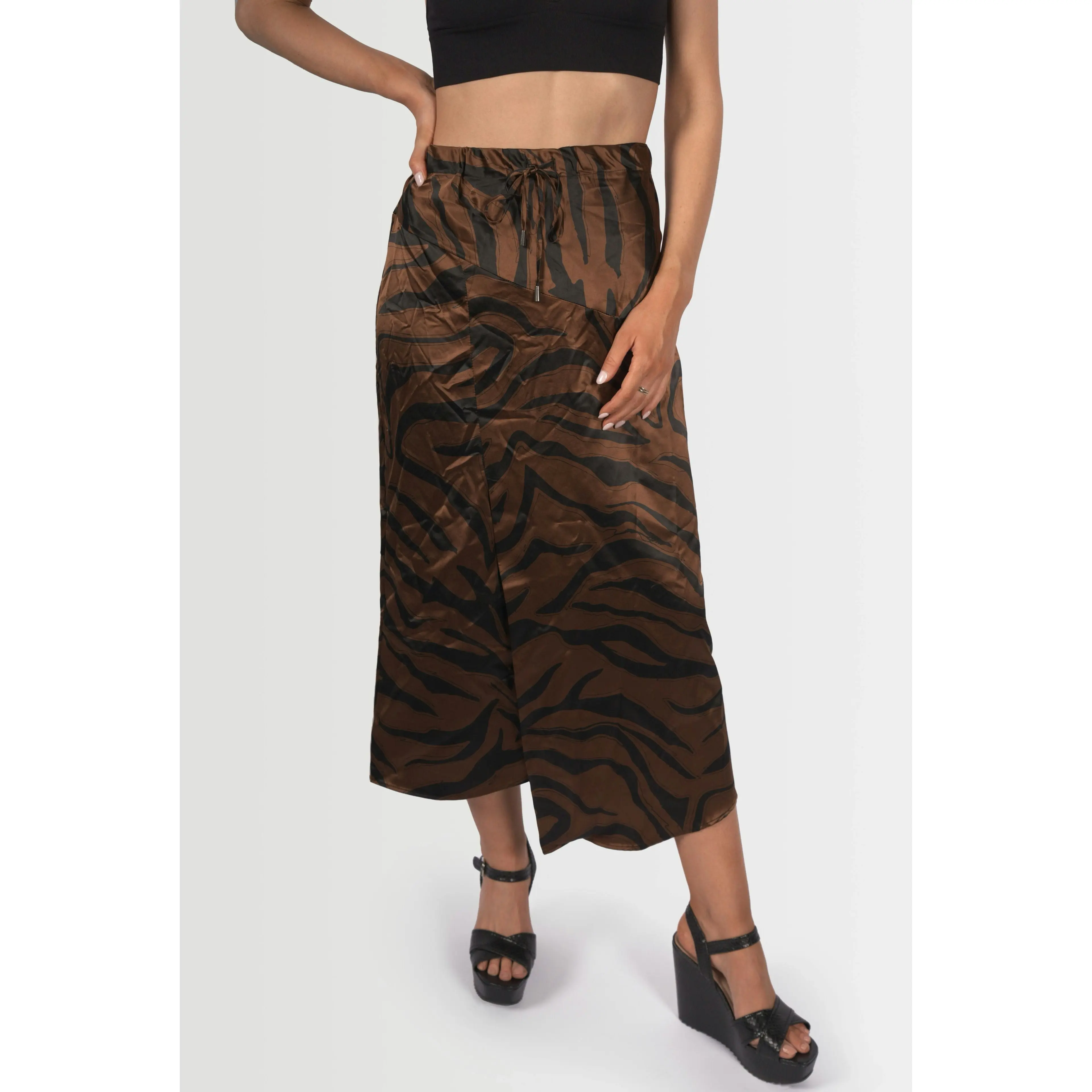 Topshop Women's Satin Animal Print Maxi Skirt - Bronze & Black