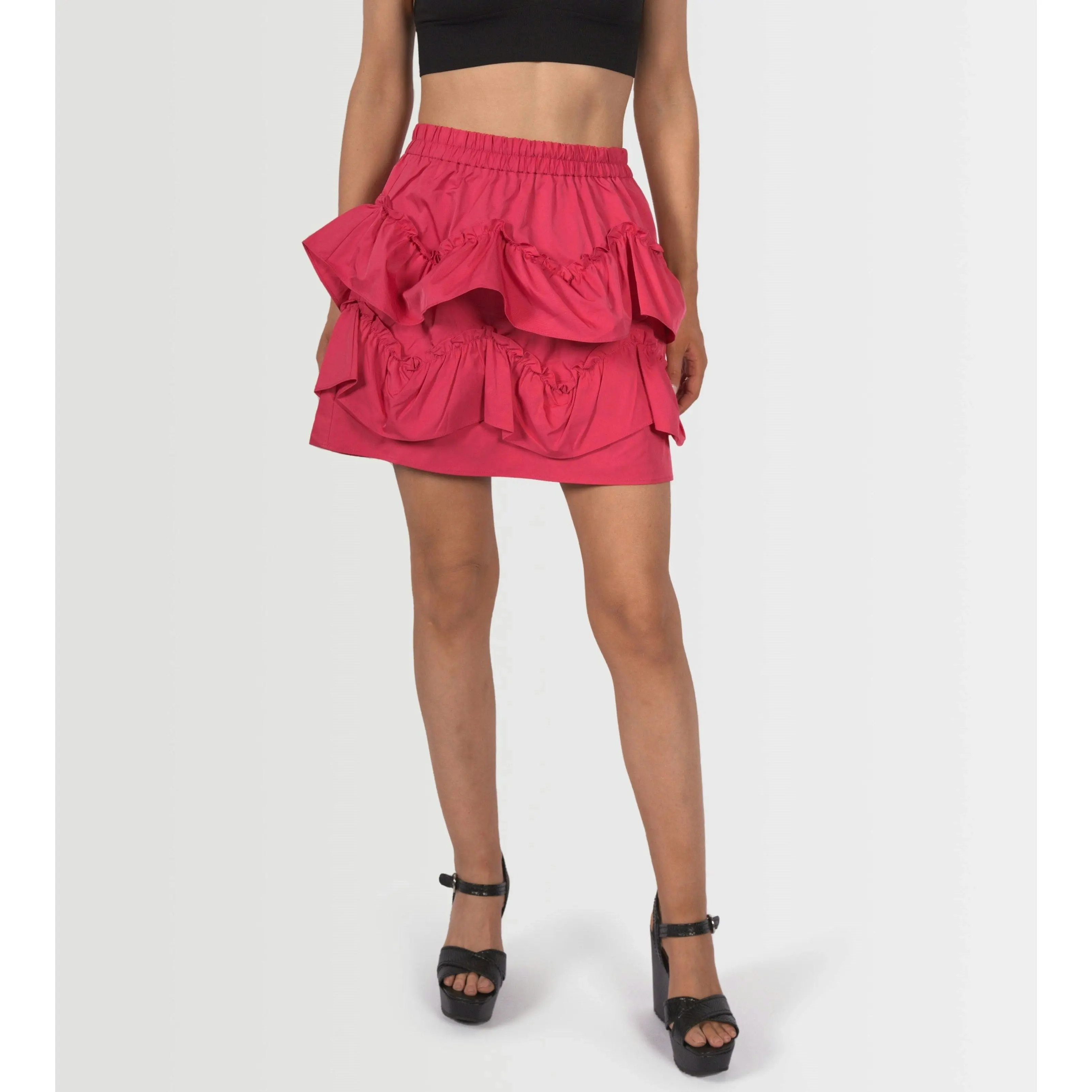 Topshop Women's Taffeta Ruffle Mini Skirt - Pink