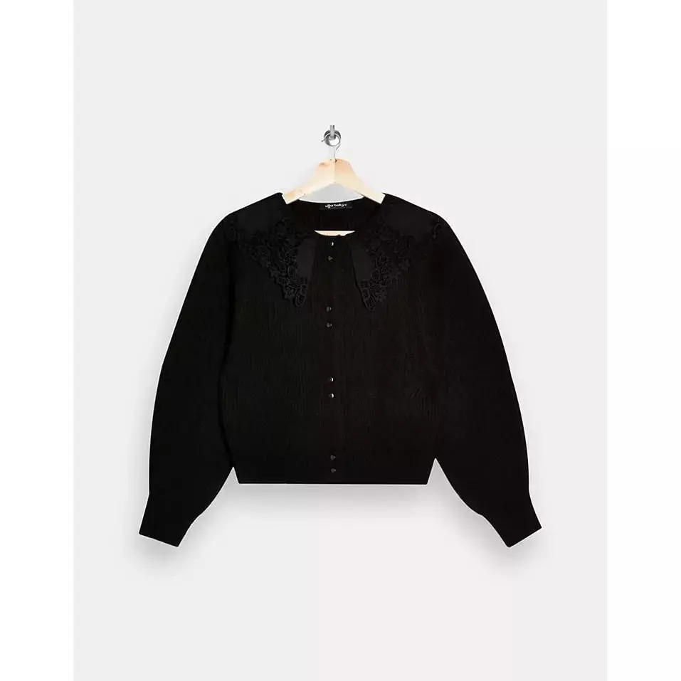 Topshop Women's Crochet Collar Cardi - Black