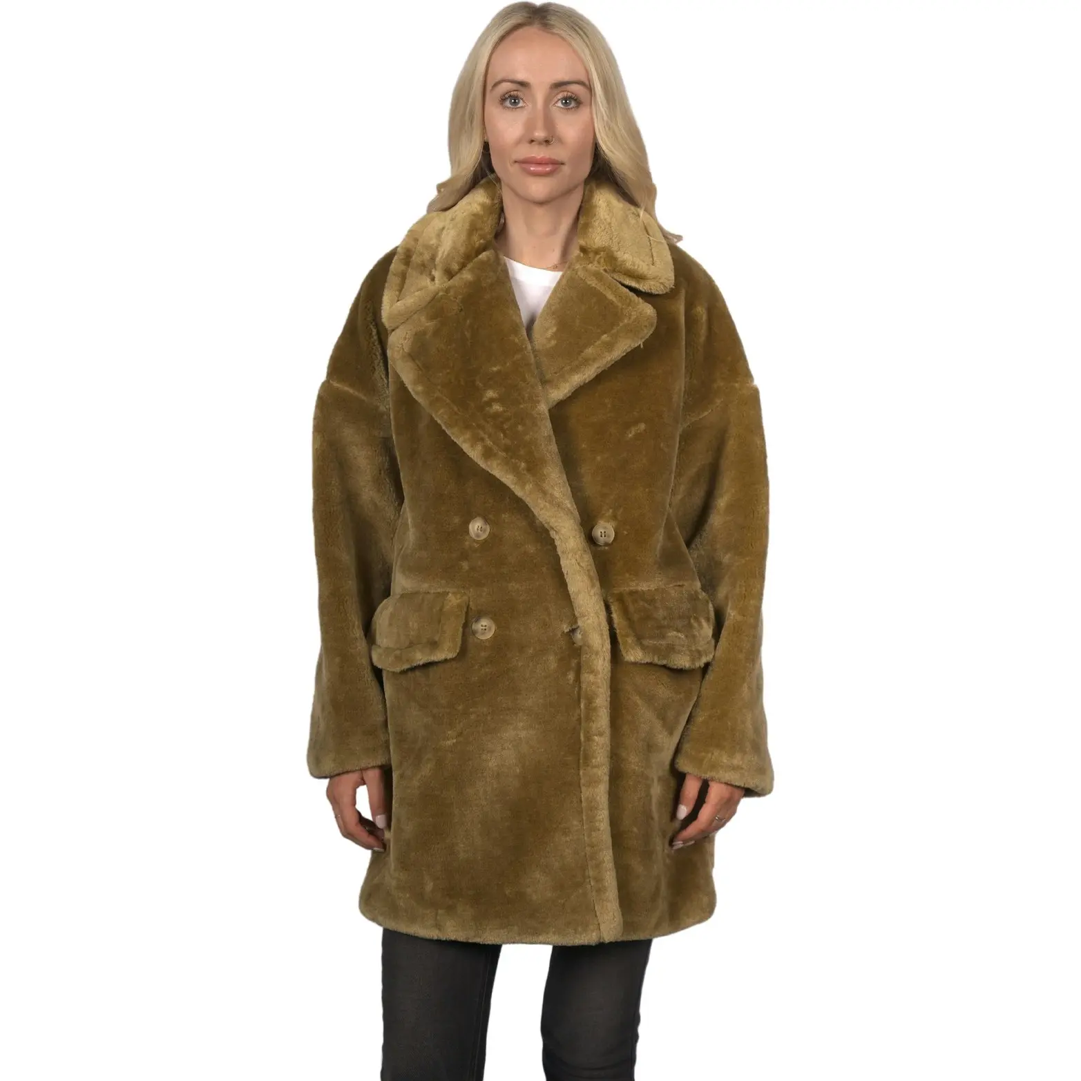 Topshop Women's Hazel Faux Fur Coat - Mustard