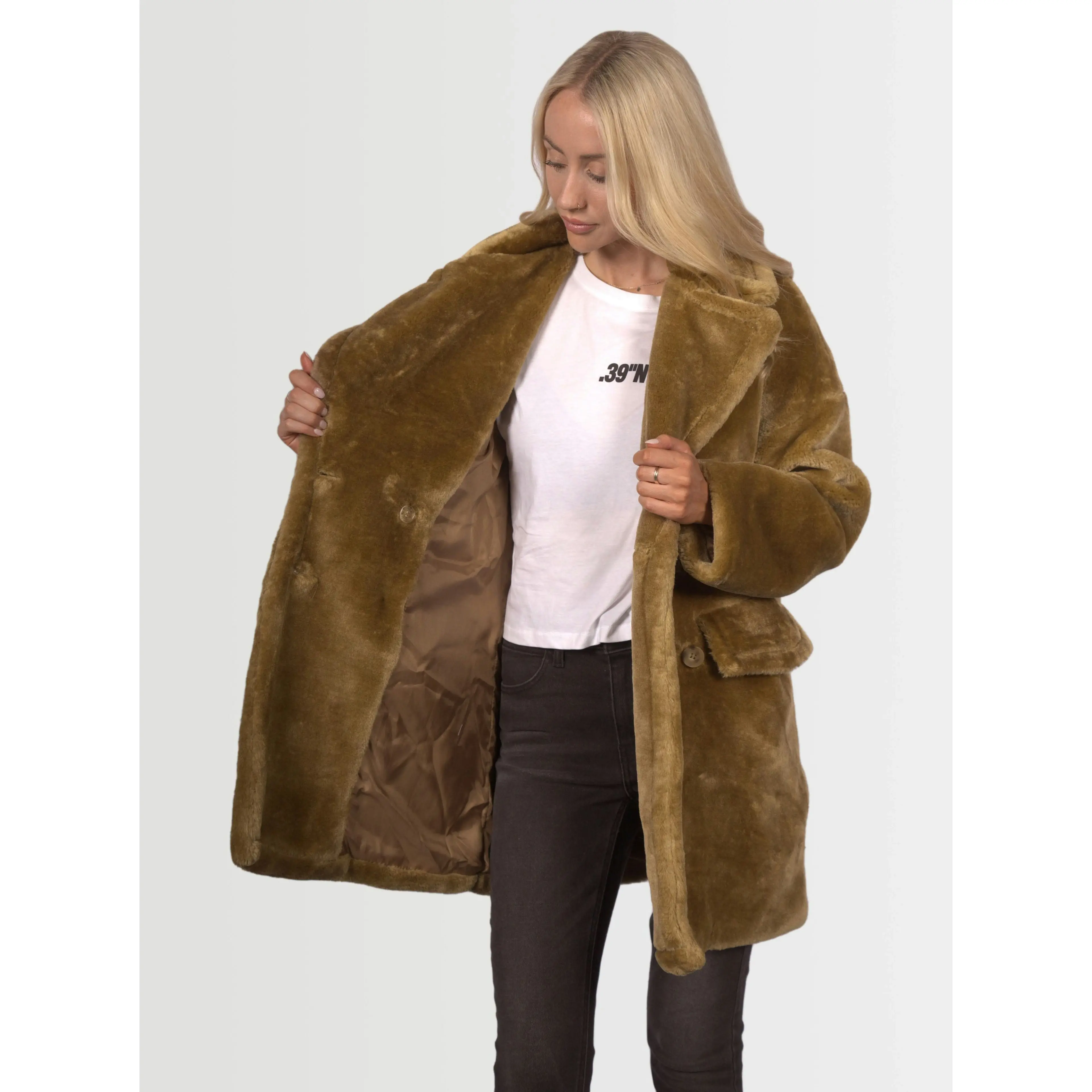 Topshop Women's Hazel Faux Fur Coat - Mustard