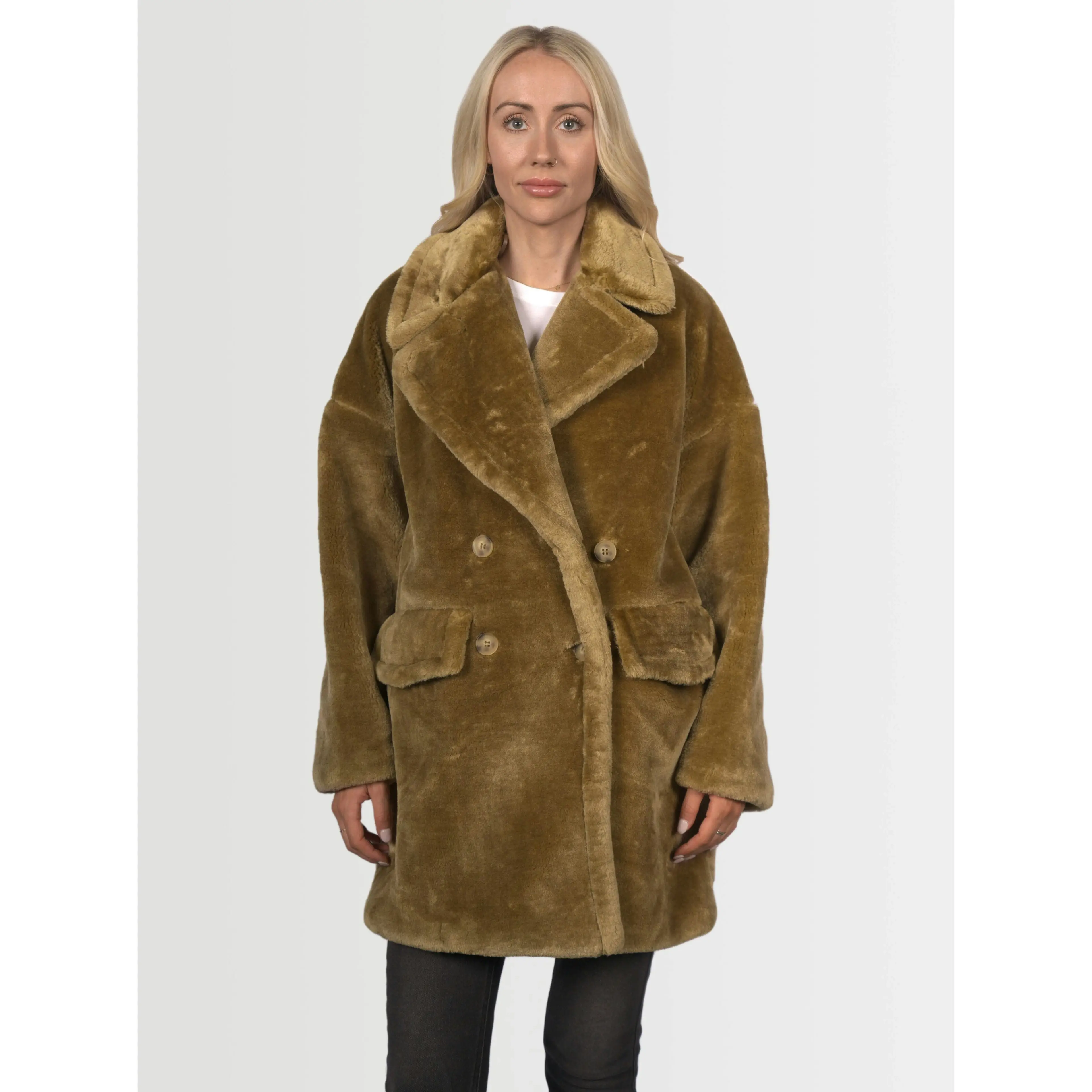 Topshop Women's Hazel Faux Fur Coat - Mustard