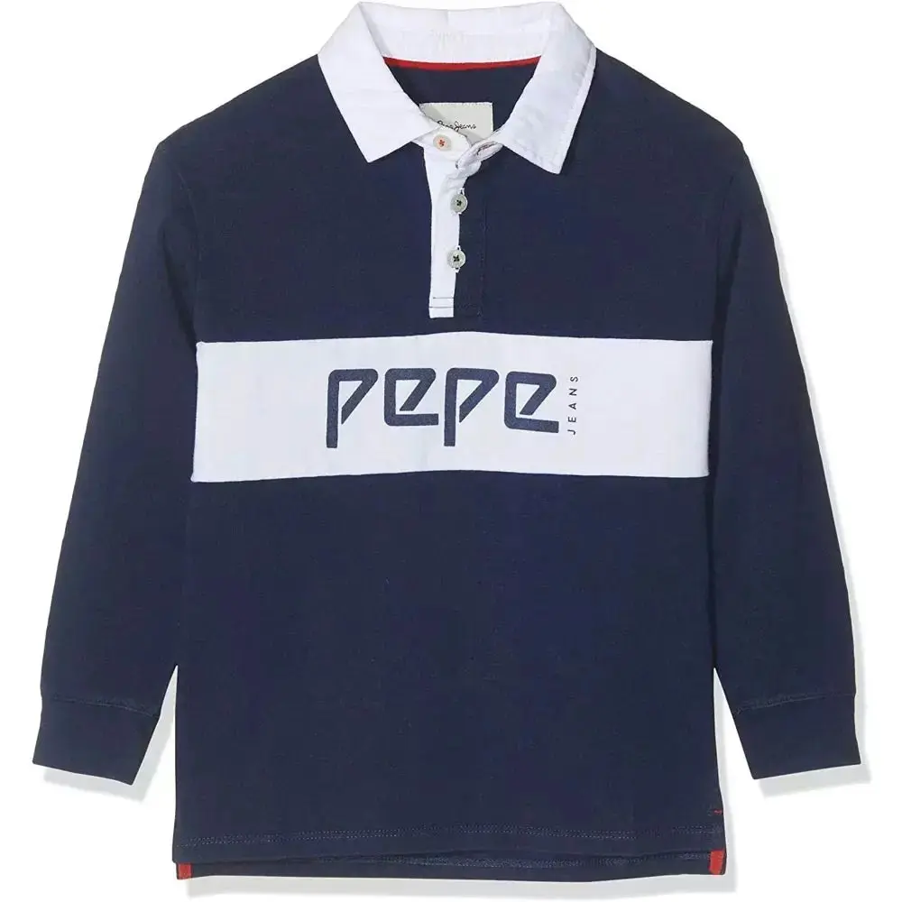 Pepe Kids Pepe Jeans Boys Long Sleeve Polo Shirt Navy - Check