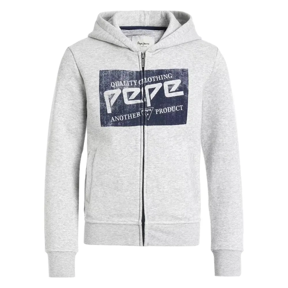 Pepe Kids Pepe Jeans Teen Boys Zip Up Hoodie With Logo Grey