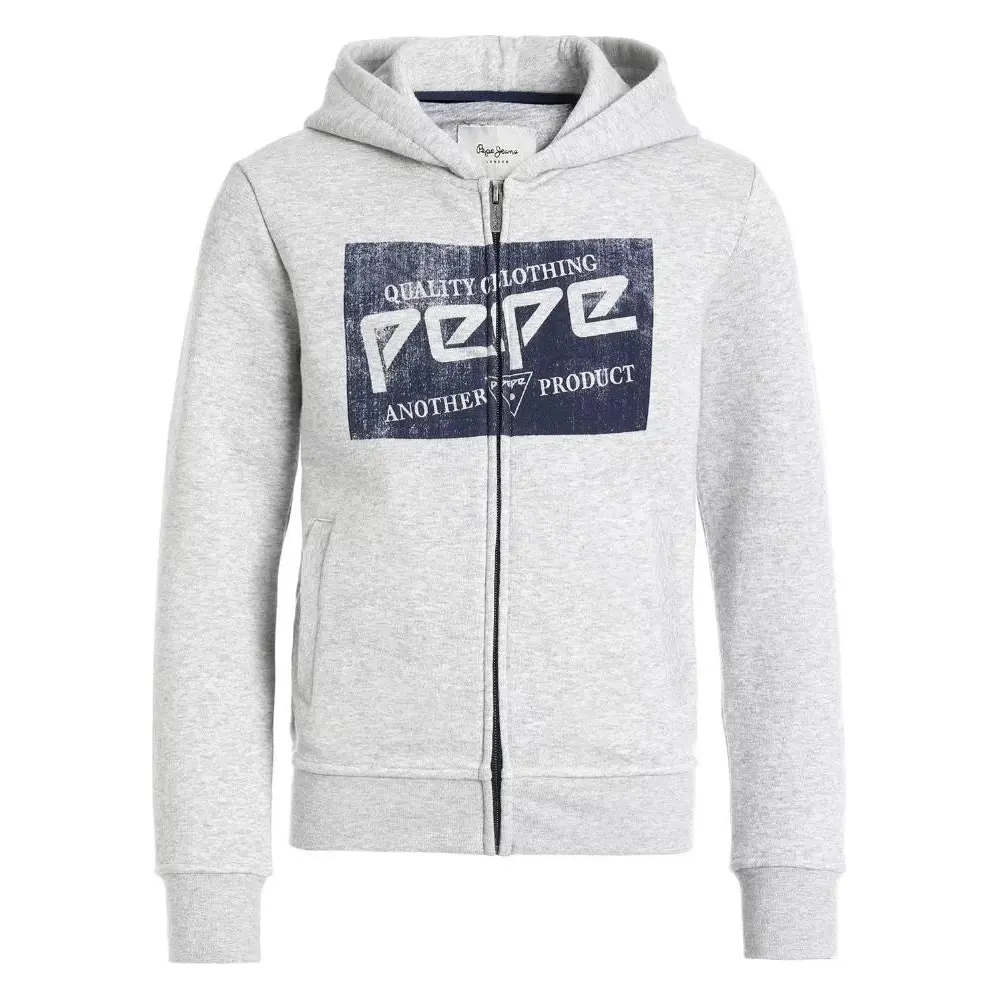 Pepe Kids Pepe Jeans Teen Boys Zip Up Hoodie With Logo Grey