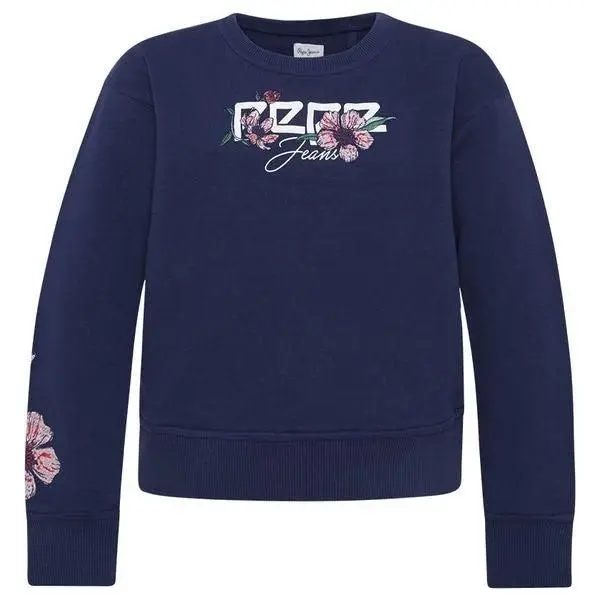 Pepe Kids Pepe Jeans Girls Sweatshirt With Flower Designs - Navy