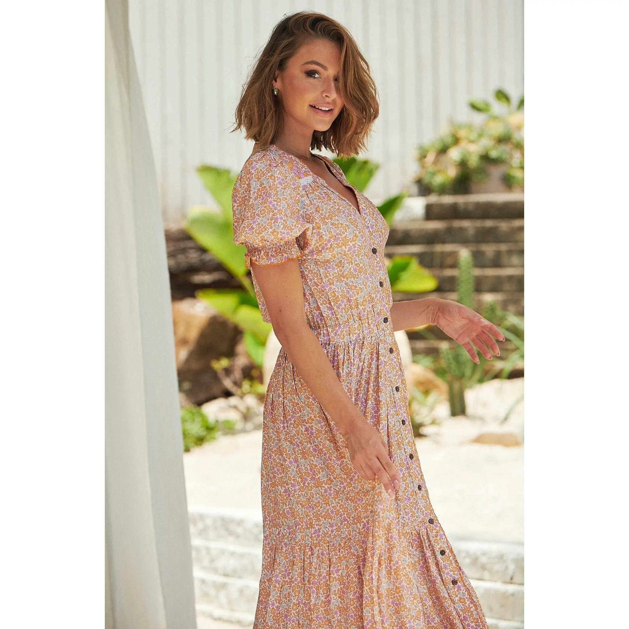 Jaase Forget Me Not Print Jean Maxi Dress