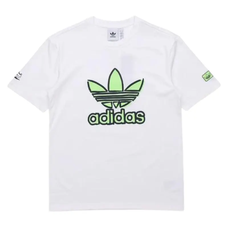 Adidas Mens White T-shirt With Green Logo