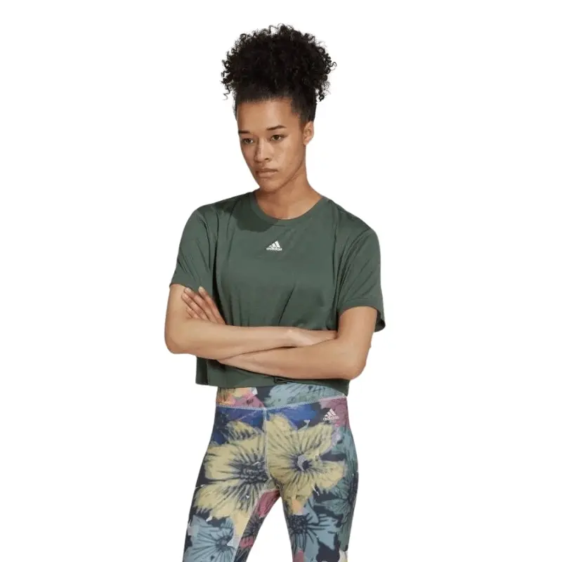 Adidas Women's Training Crop Studio T-shirt- Green