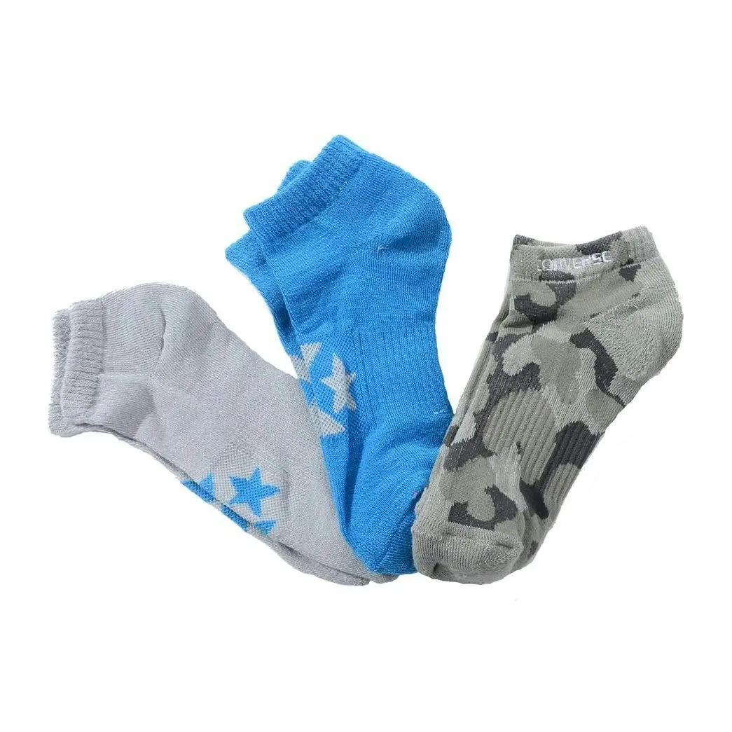 Converse Youth Low Cut Socks In Grey, Blue & Camouflage - 3 Pack