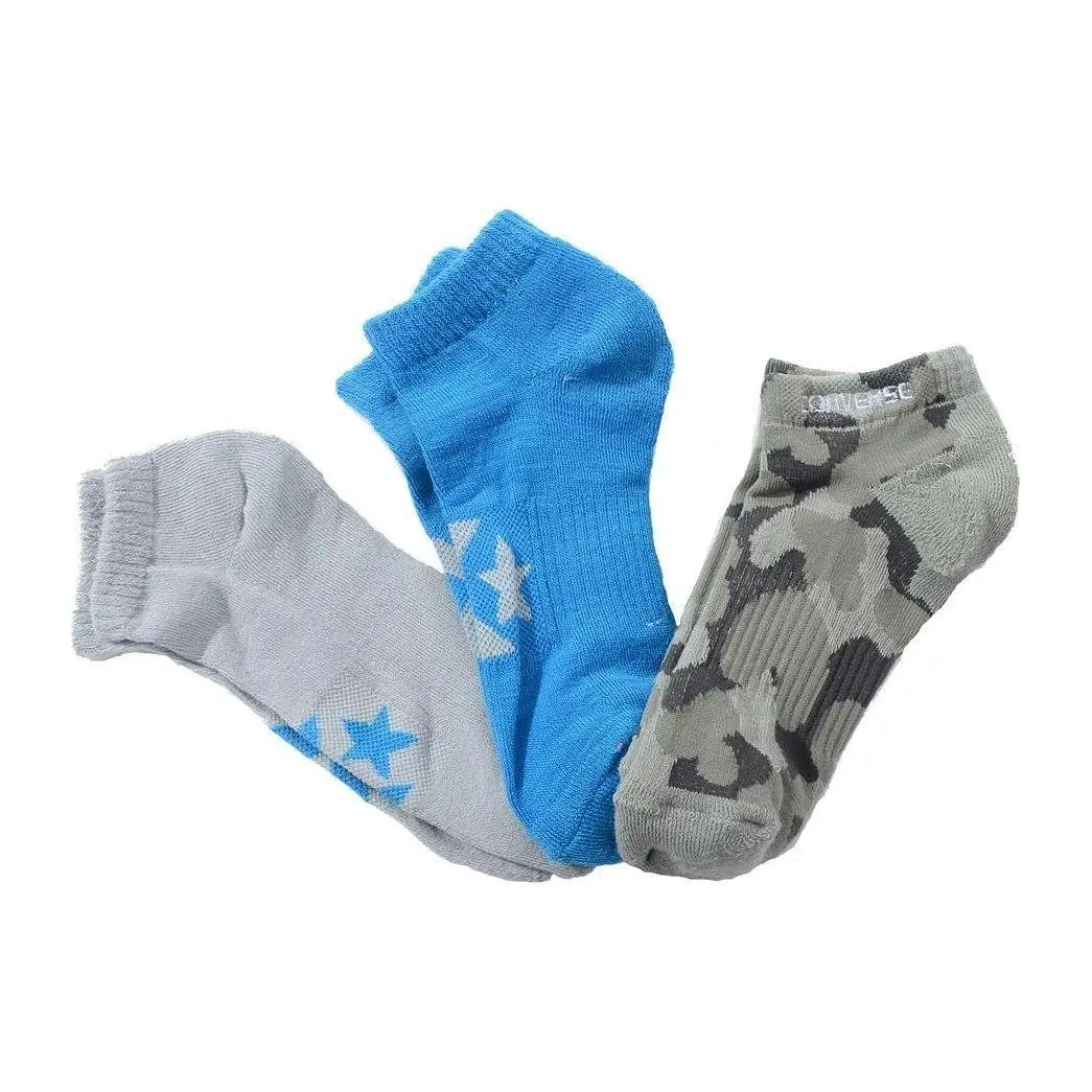 Converse Youth Low Cut Socks In Grey, Blue & Camouflage - 3 Pack