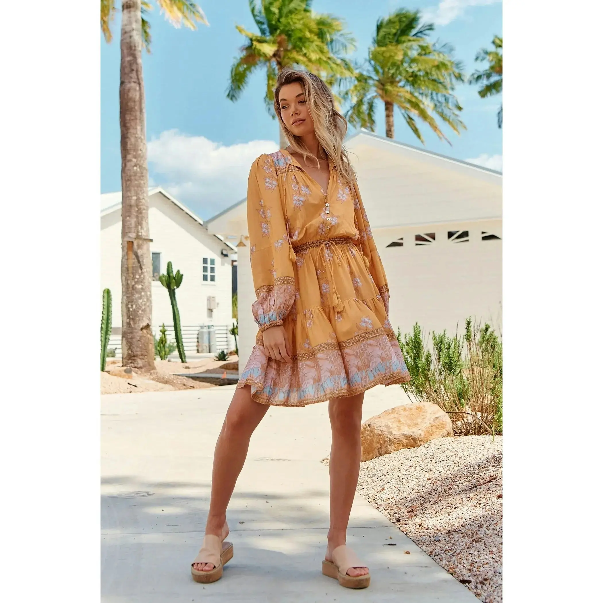 Jaase Mango Paper Crane Print Bali Mini Dress