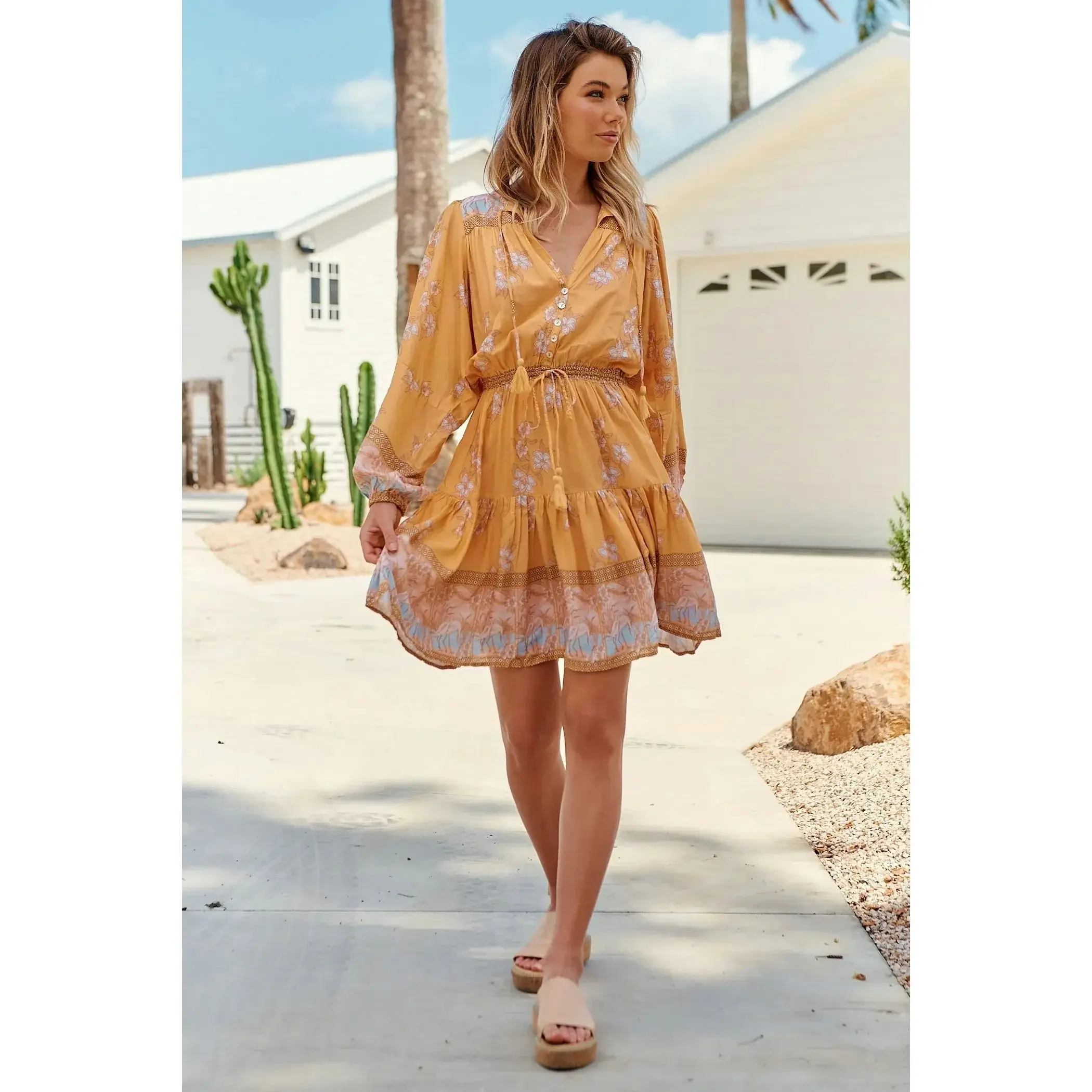 Jaase Mango Paper Crane Print Bali Mini Dress