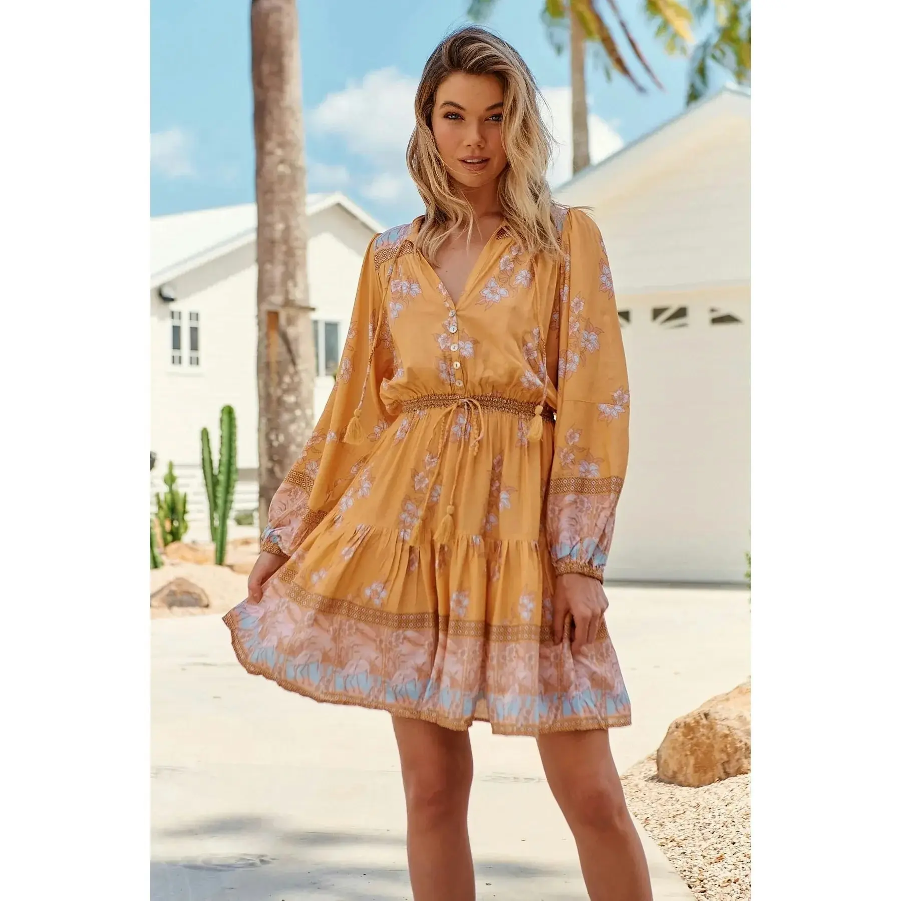 Jaase Mango Paper Crane Print Bali Mini Dress