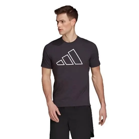 Adidas Mens Training Icons 3 Bar Black Training T-shirt