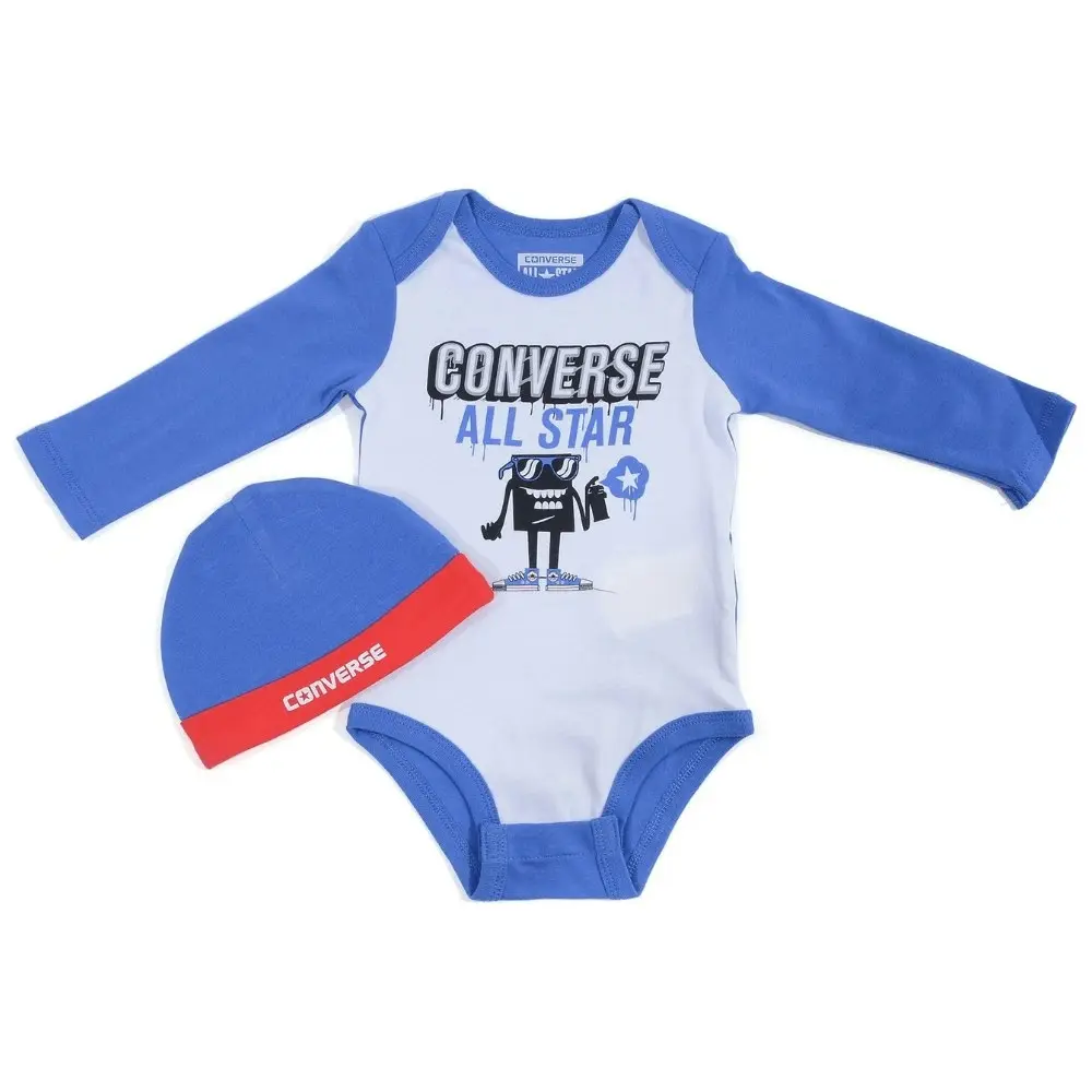 Converse Babies Beanie & Long Sleeve Bodysuit Set - Electric Blue/ White/ Red