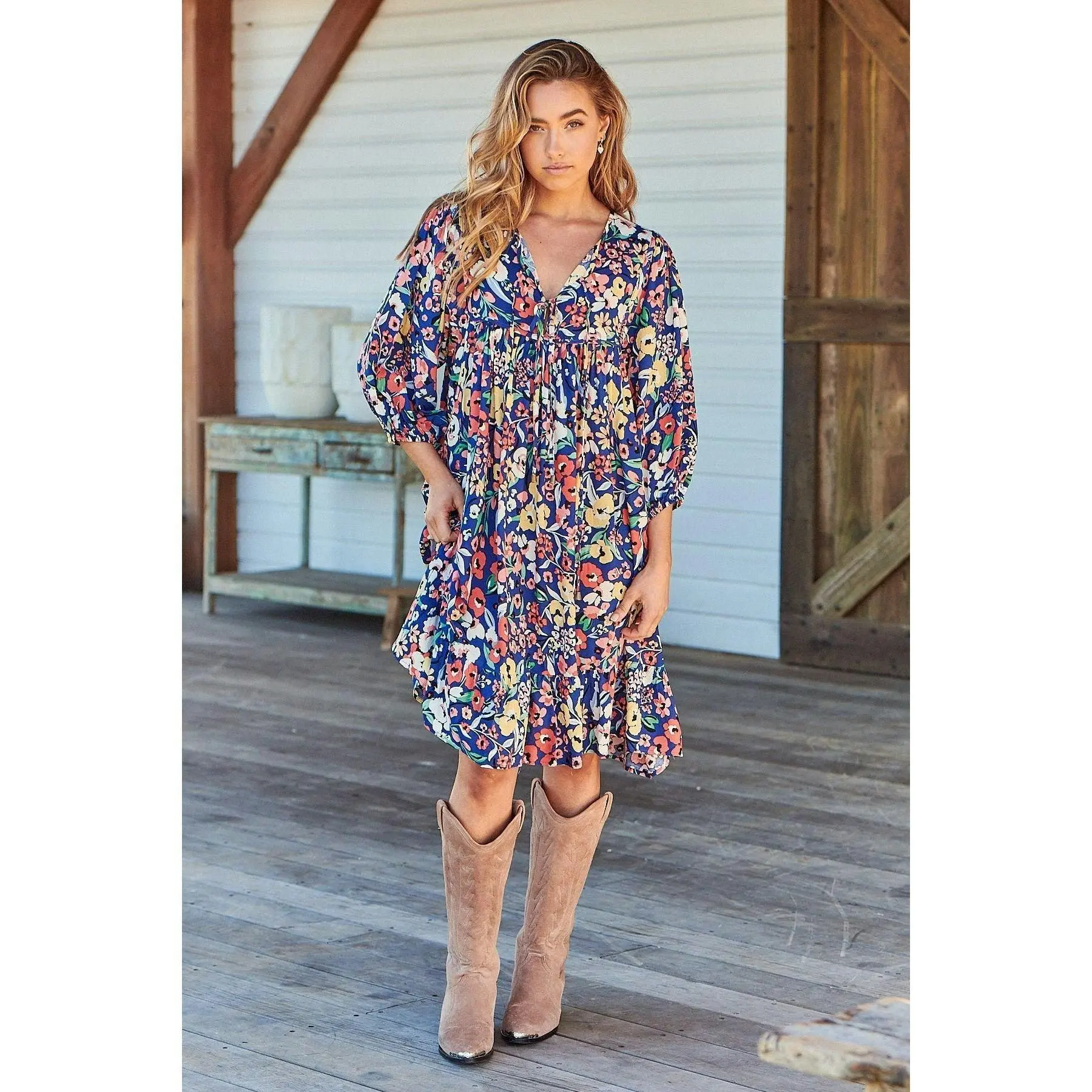 Jaase Carnation Print French Mini Dress