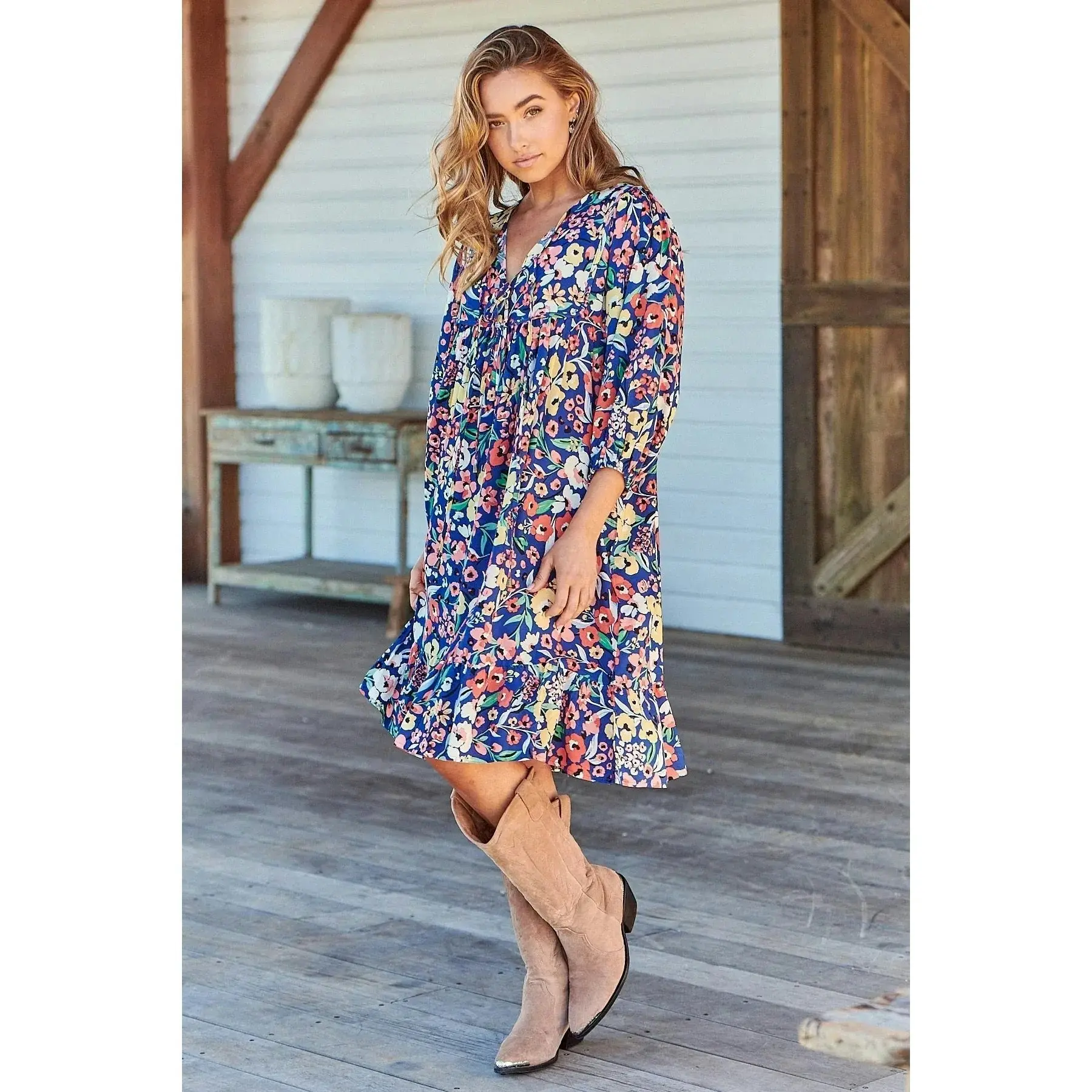 Jaase Carnation Print French Mini Dress