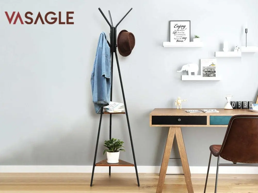 VASAGLE Coat Rack Stand 2 Shelves