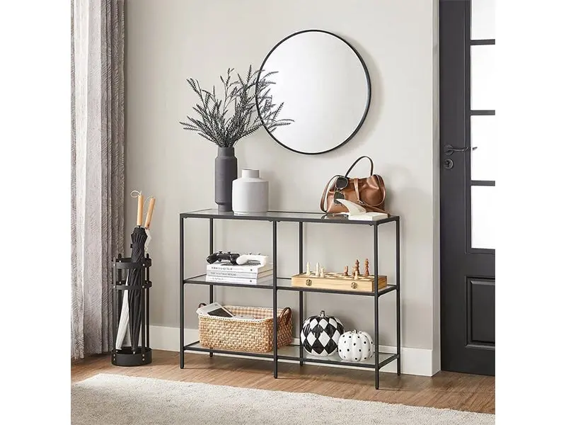 VASAGLE Black Frame Glass Console Table with Shelves