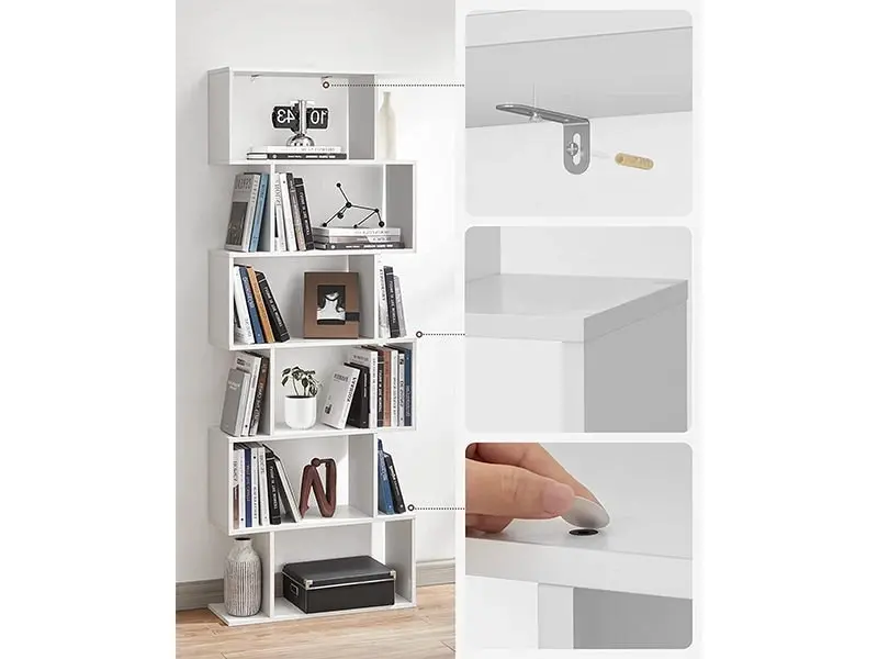 White Wooden Bookcase Bookshelf by VASAGLE - Elegant Shelf for Books