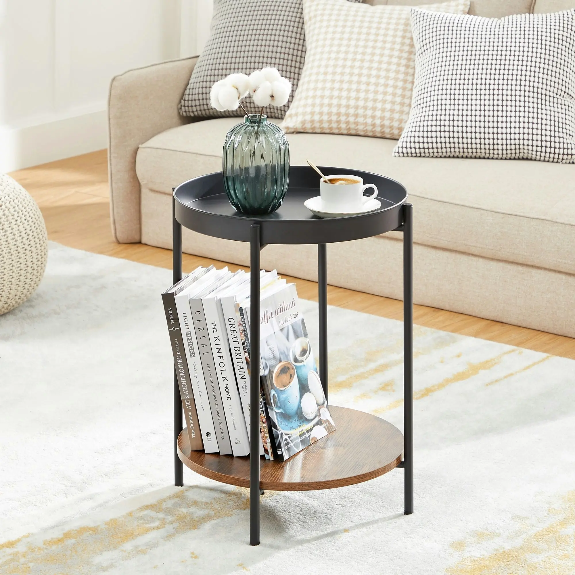 VASAGLE Stylish Bedside Table round Side Table End Table