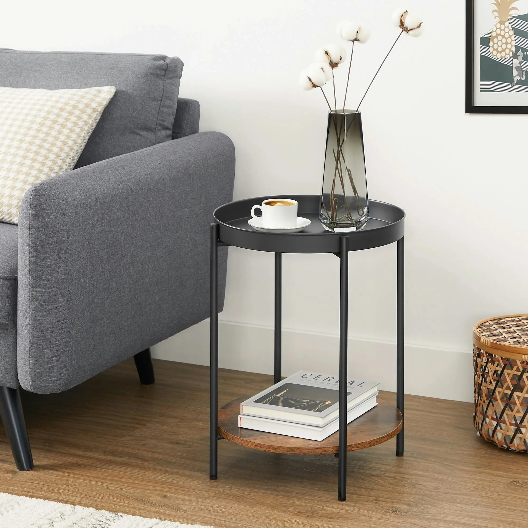 VASAGLE Stylish Bedside Table round Side Table End Table