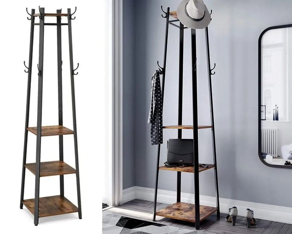 Industrial Coat Rack/Stand with Hooks | VASAGLE 3-Shelf