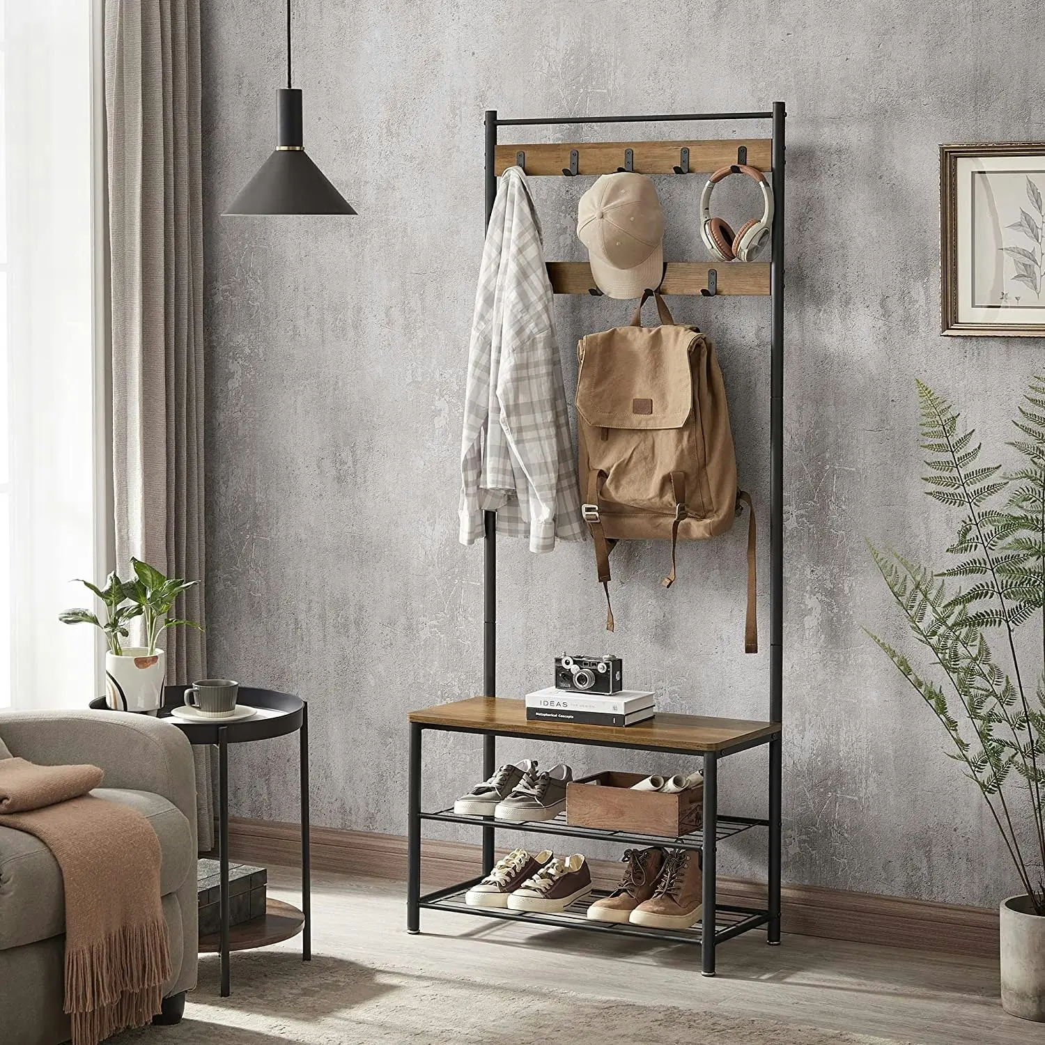 Wooden Coat Rack with Shelves & Hooks by VASAGLE