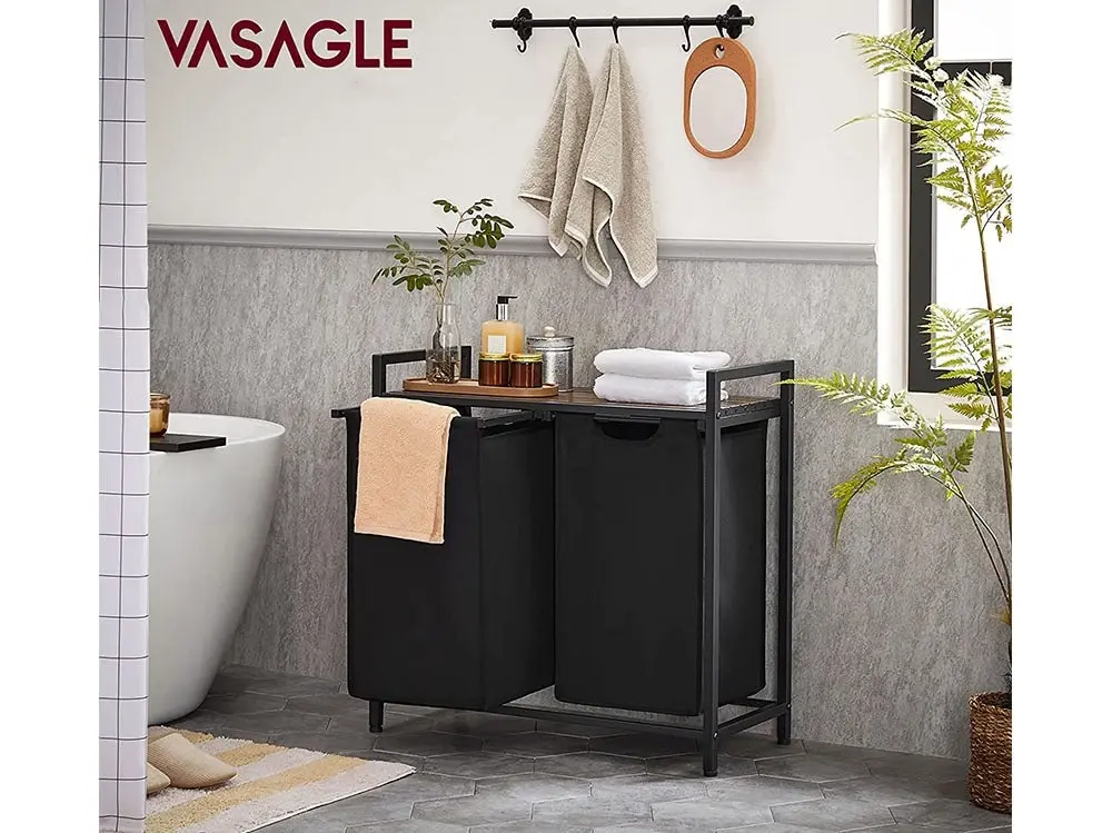 VASAGLE Laundry Basket Rack with Shelf