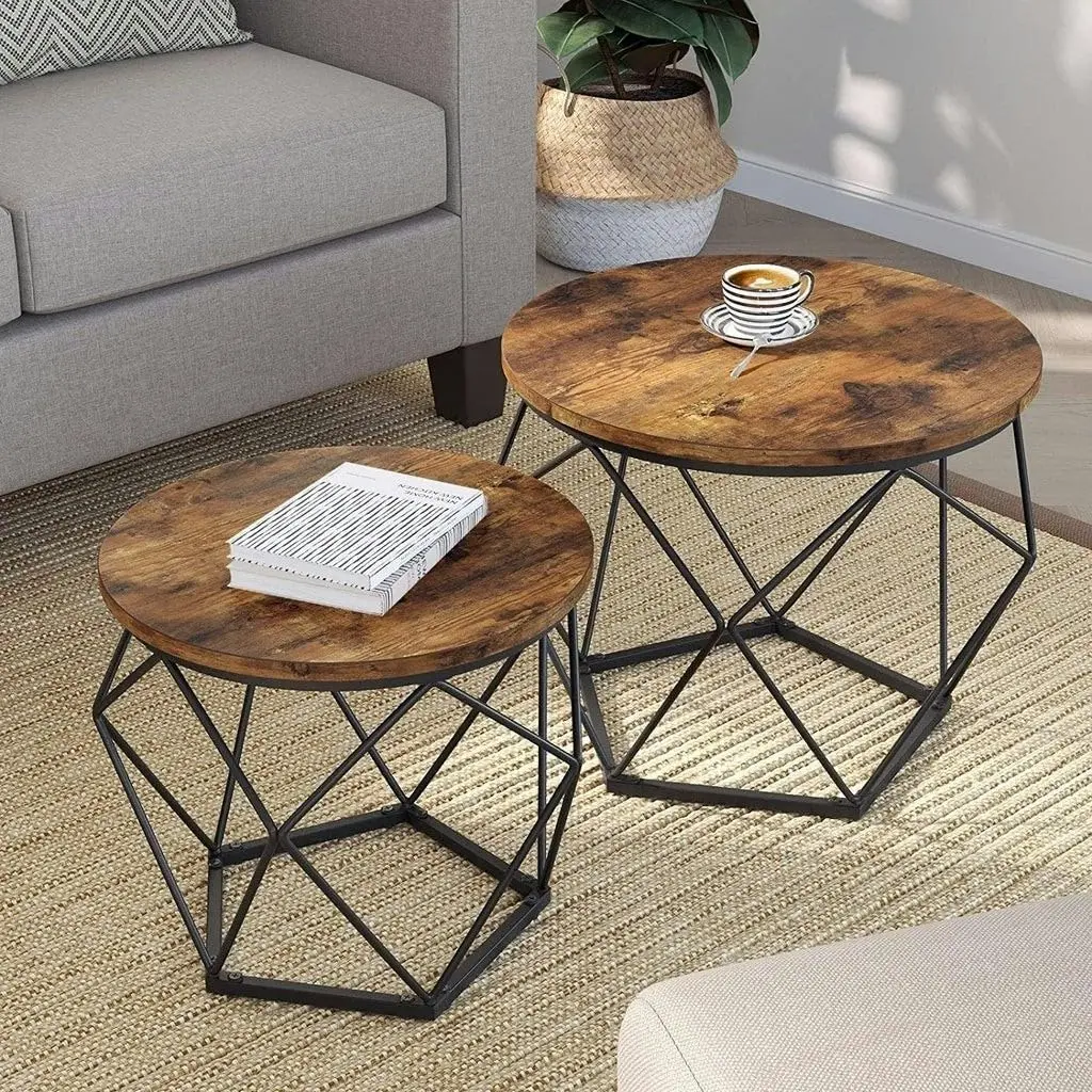 VASAGLE Steel Frame Coffee Tables 2-Piecese Set, Rustic Brown/Black