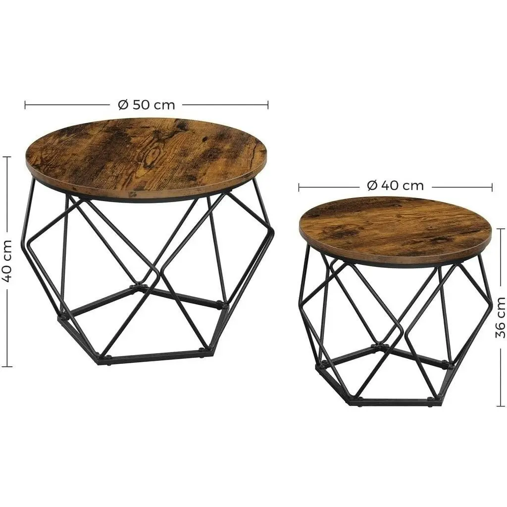 VASAGLE Steel Frame Coffee Tables 2-Piecese Set, Rustic Brown/Black