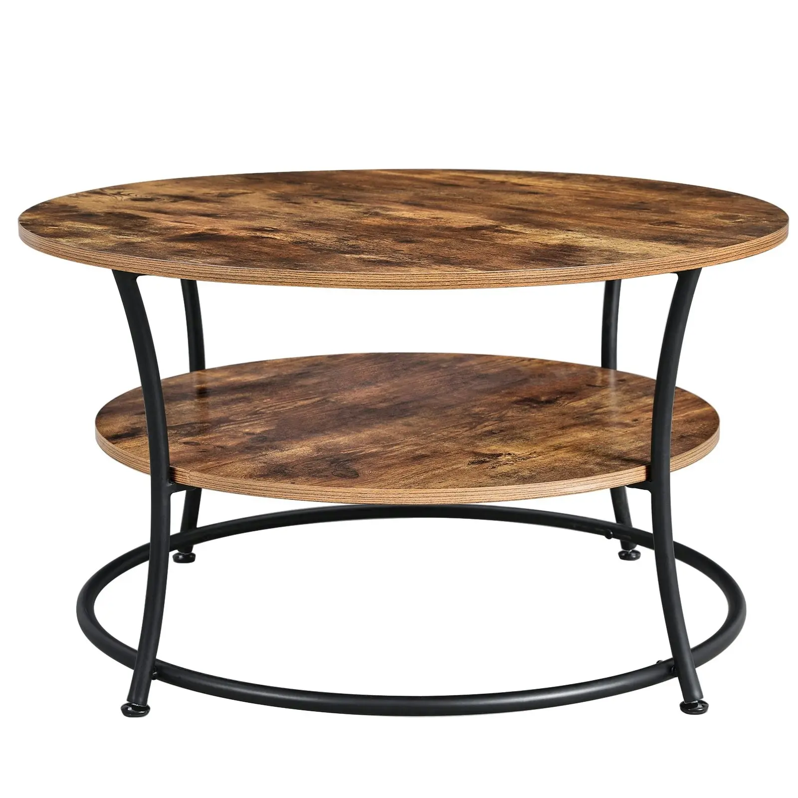 VASAGLE Coffee Table, Round Cocktail Table with Shelf, Tea Table, Easy Assembly, Metal, Industrial Design, Rustic Brown LCT80BX