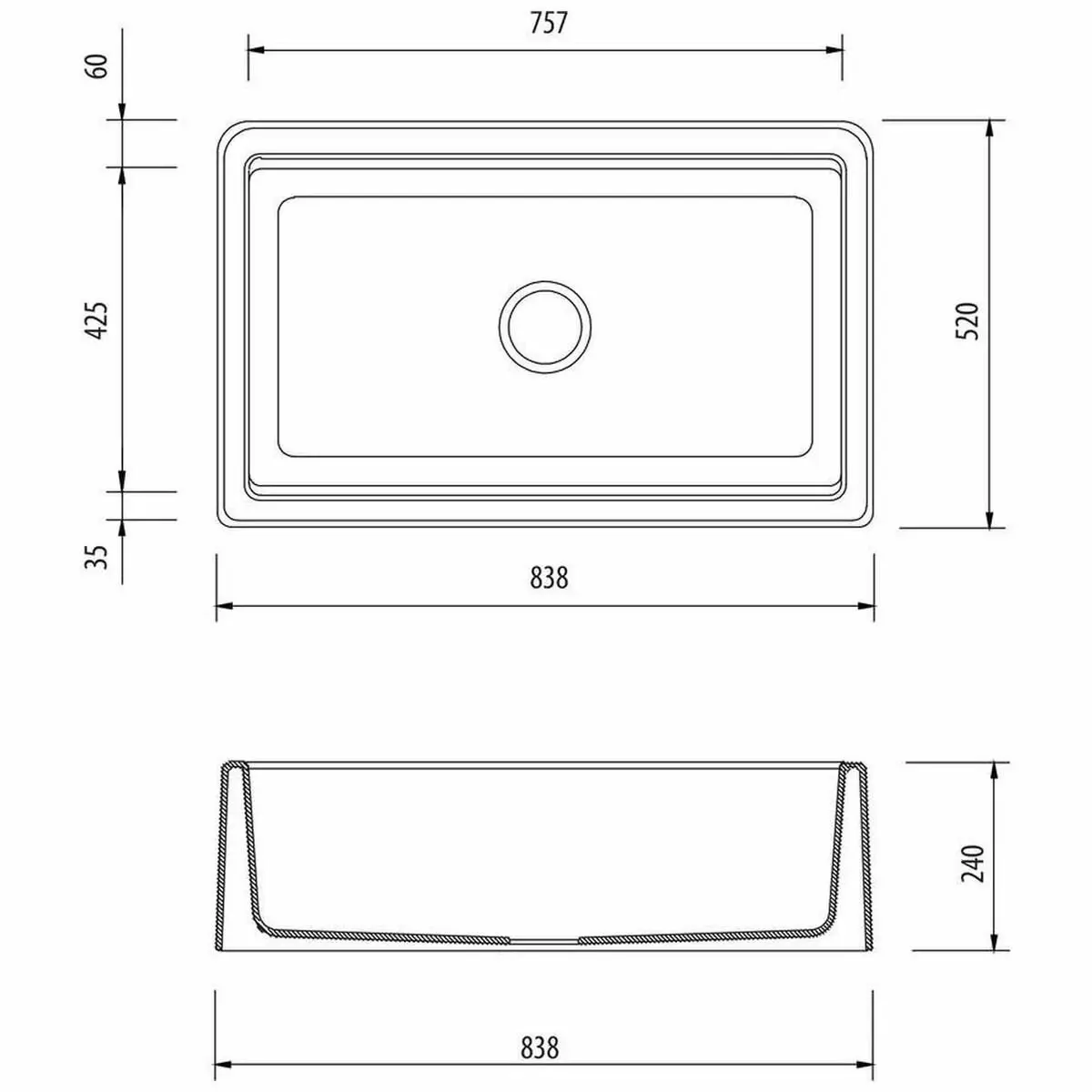 Oliveri Santorini Farmhouse Undermount Sink Black