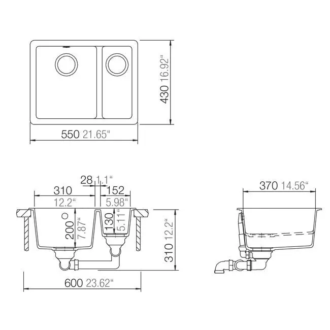 Abey Schock Quadro 1 and 1/2 Bowl Sink