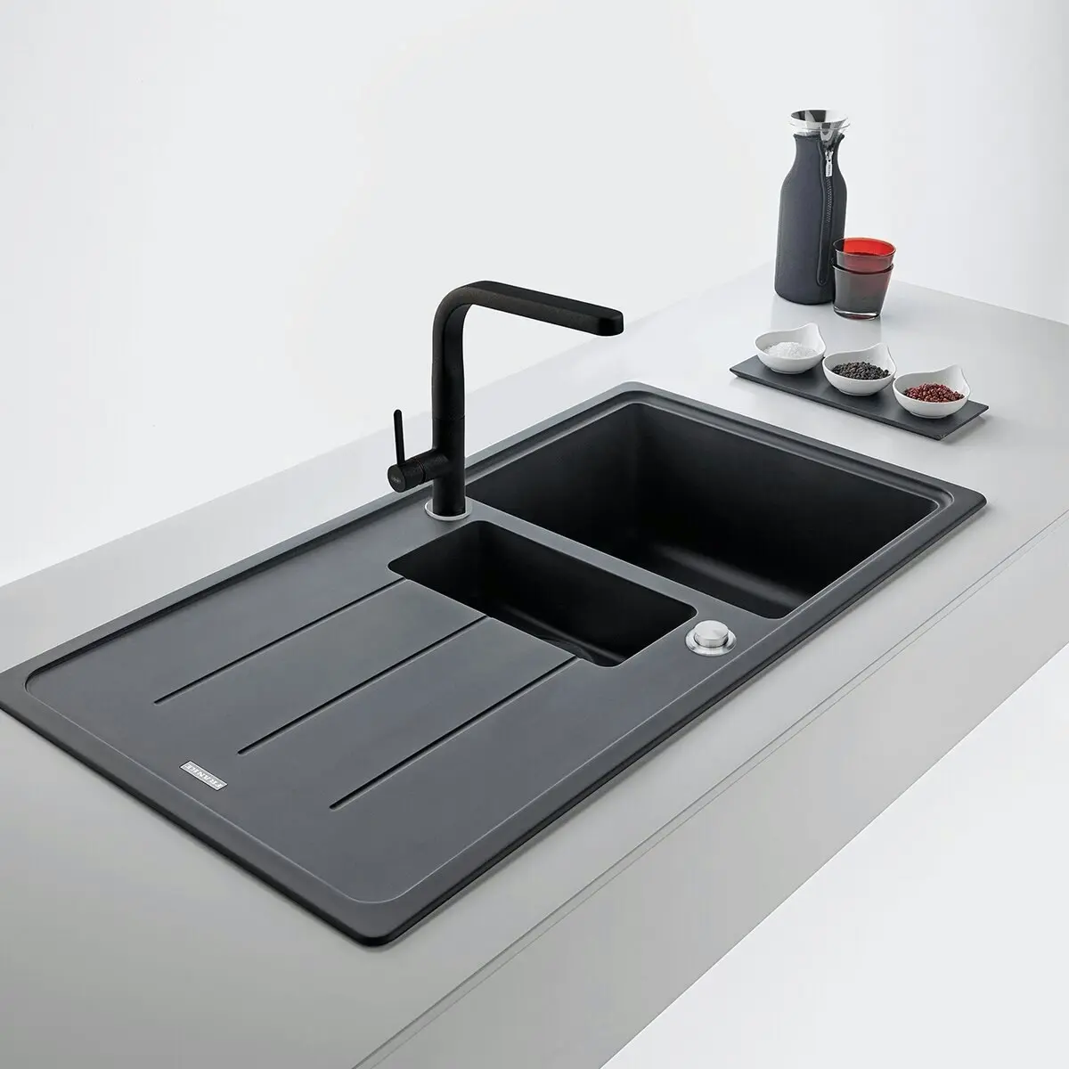 Franke 1 and 1/4 Basis Bowl Sink with Reversible Drainer and Sink Accessories