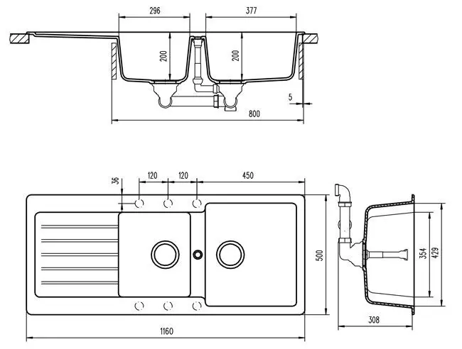 Abey Schock Typos 1 and 3/4 Bowl Sink with Drainer