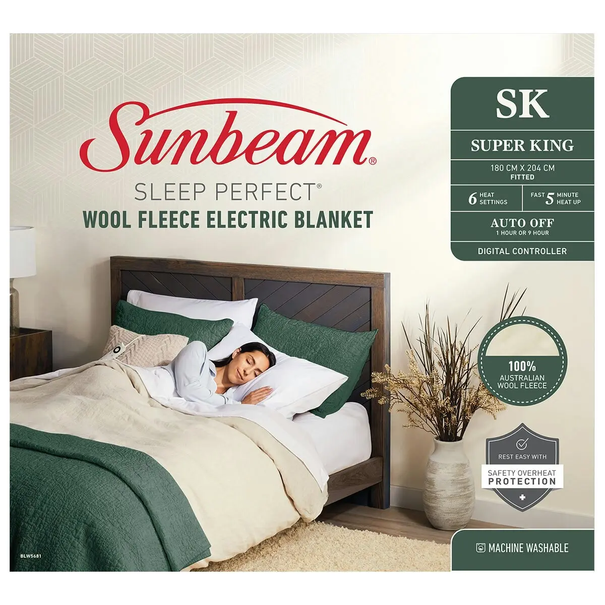 Sunbeam Sleep Perfect Wool Fleece Electric Blanket Super King