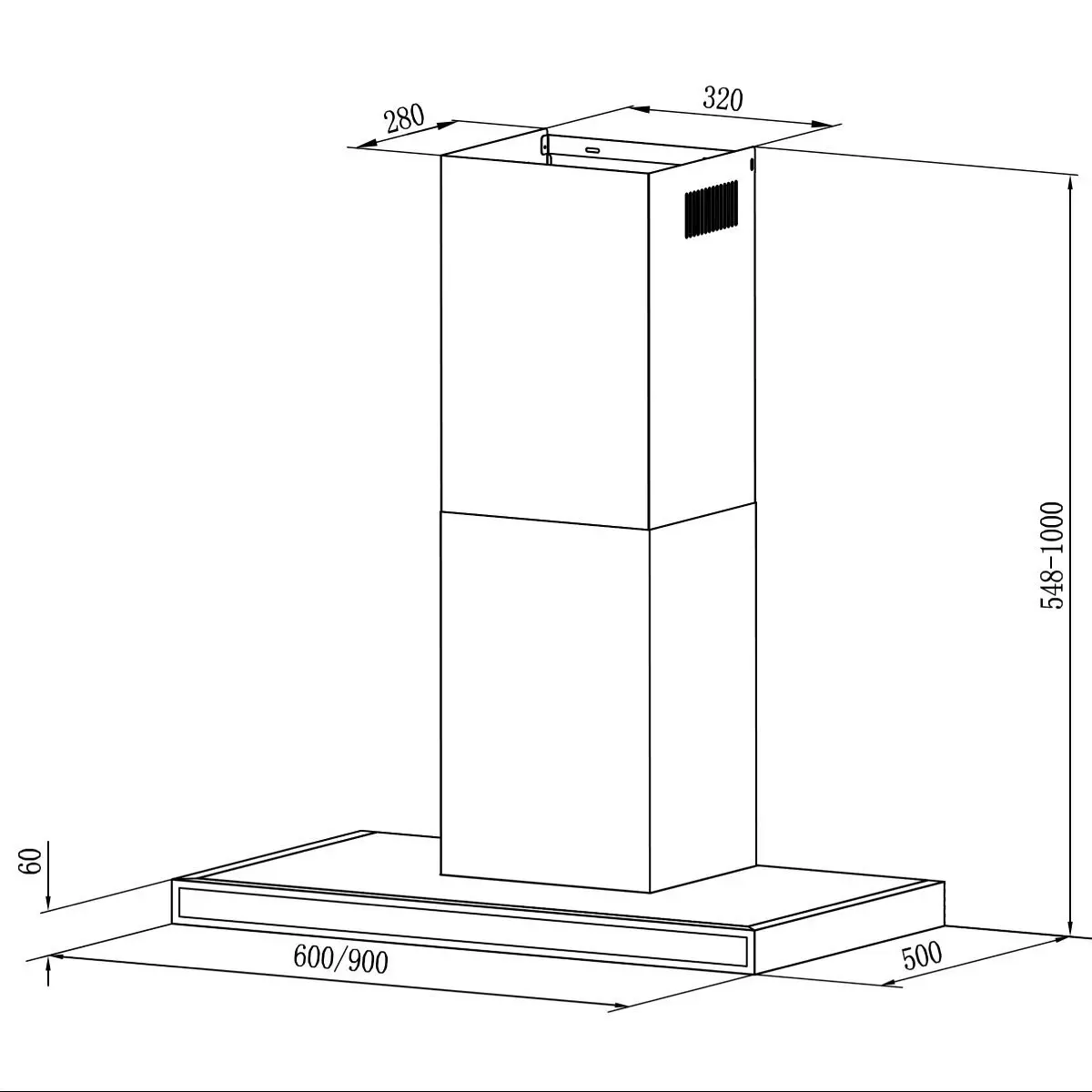 Brohn 90cm Wall Perimeter Canopy Rangehood