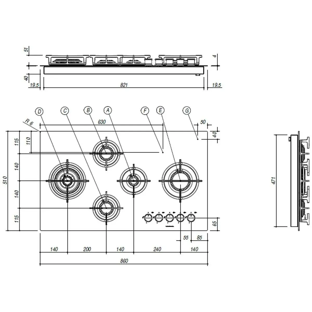 Barazza 90cm Mood Natural Gas Cooktop