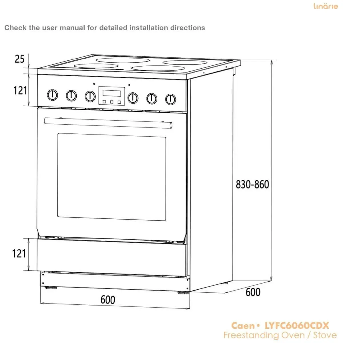 Linarie 60cm Freestanding Electric Oven with Ceramic Cooktop