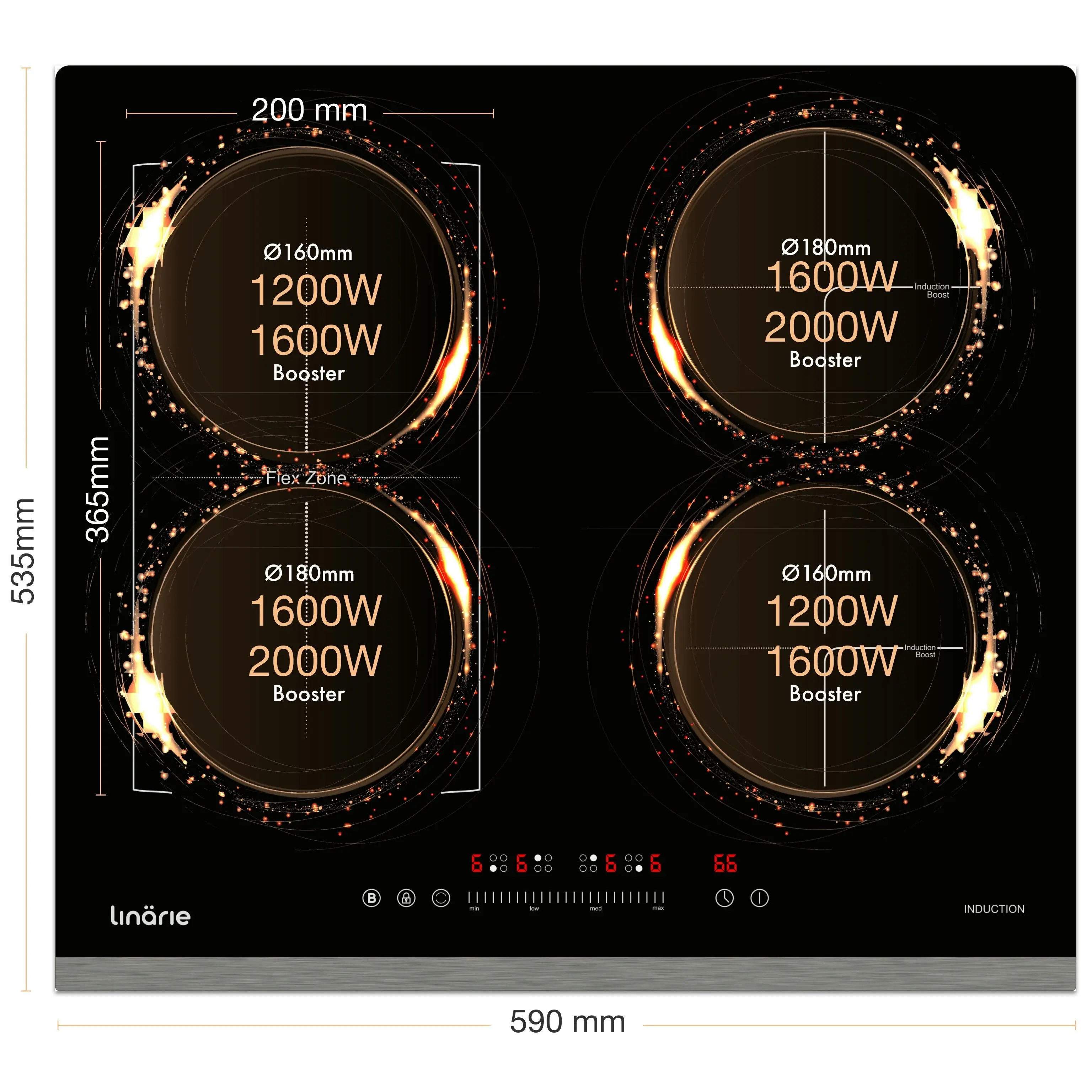 Linarie 60cm 4 Zone Induction Cooktop with Flex Zone