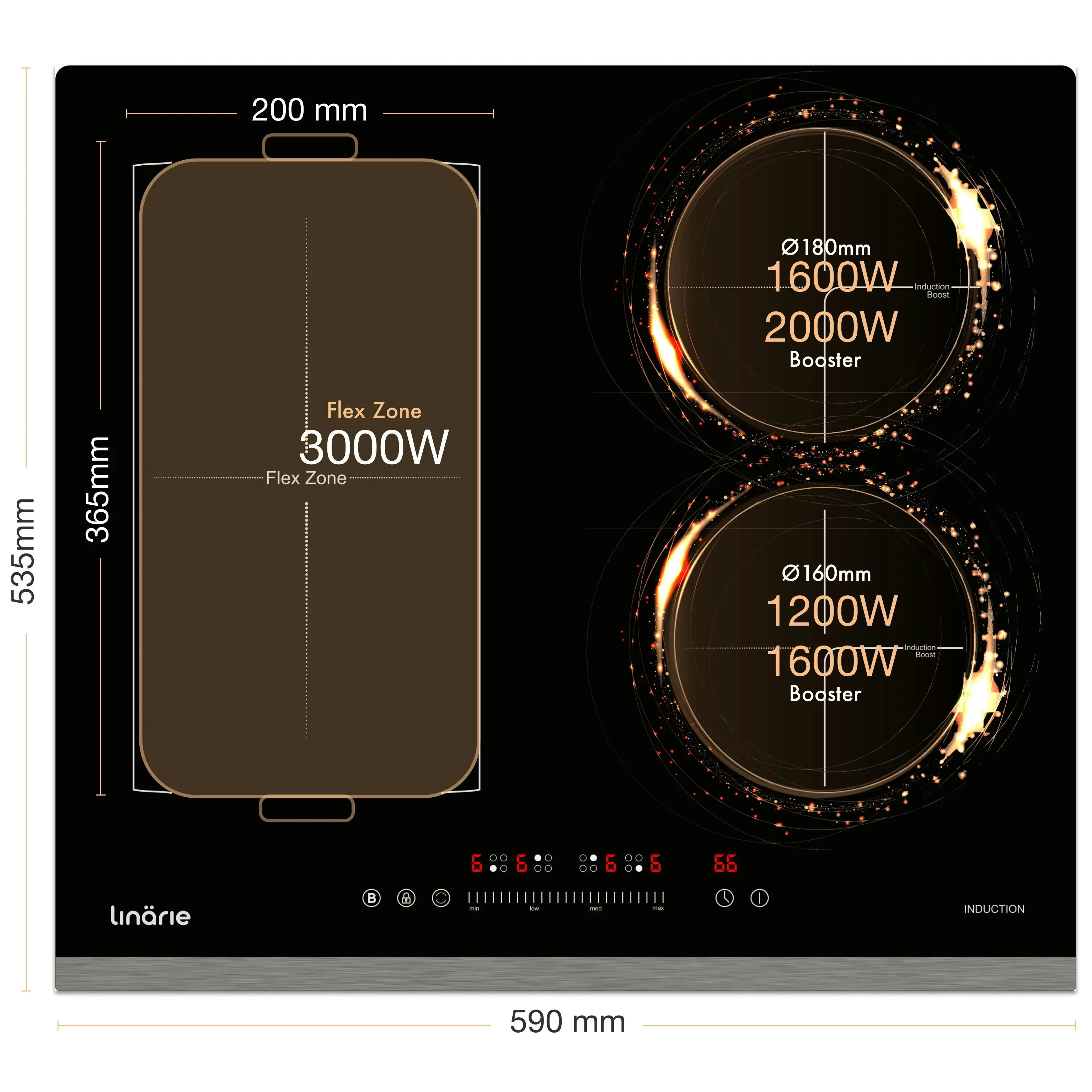 Linarie 60cm 4 Zone Induction Cooktop with Flex Zone