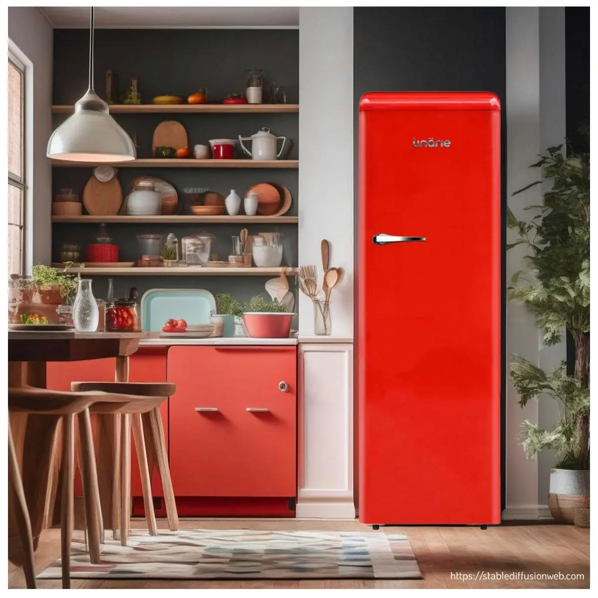 Linarie 328L Single Door Retro Larder Fridge Red