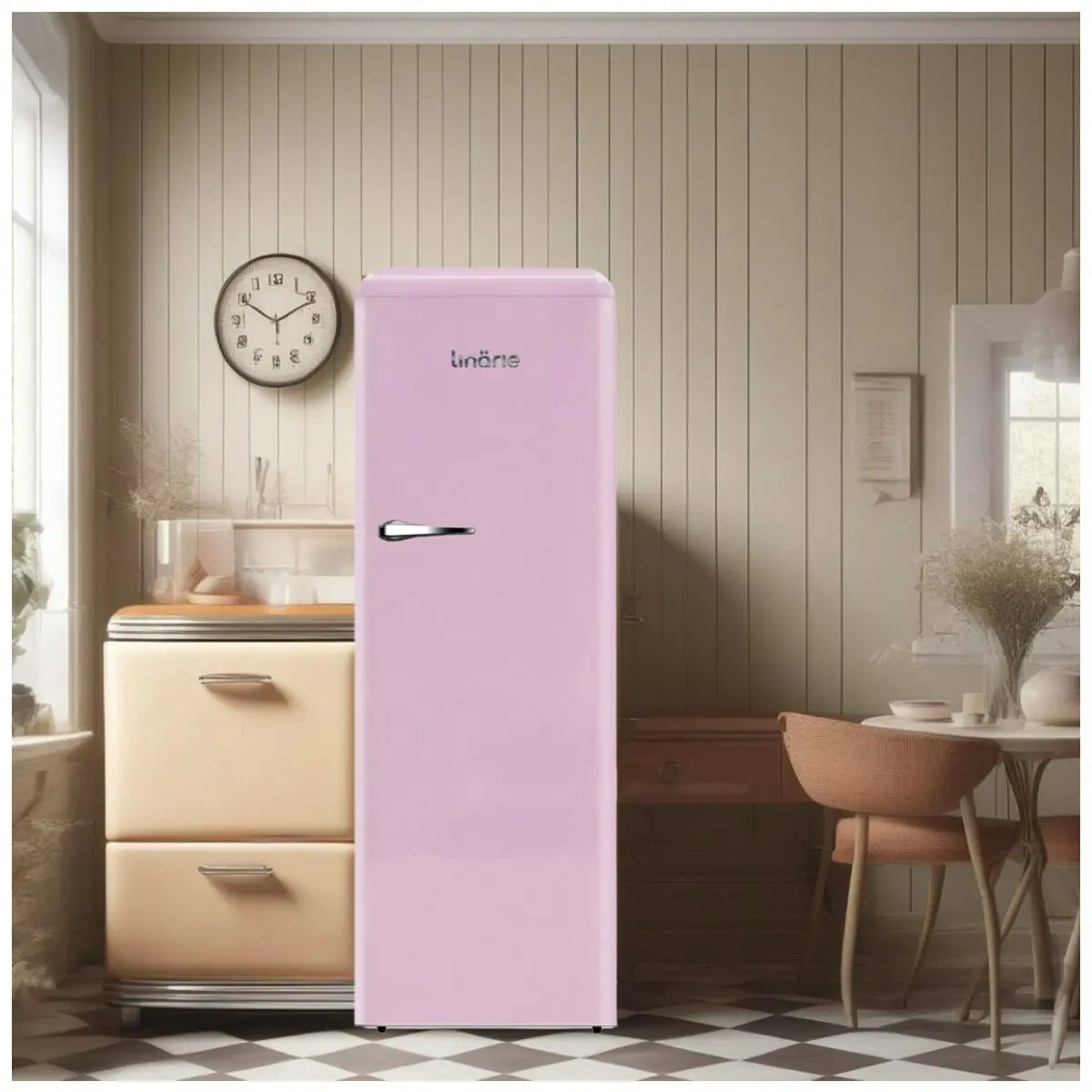 Linarie 328L Single Door Retro Larder Fridge Pink