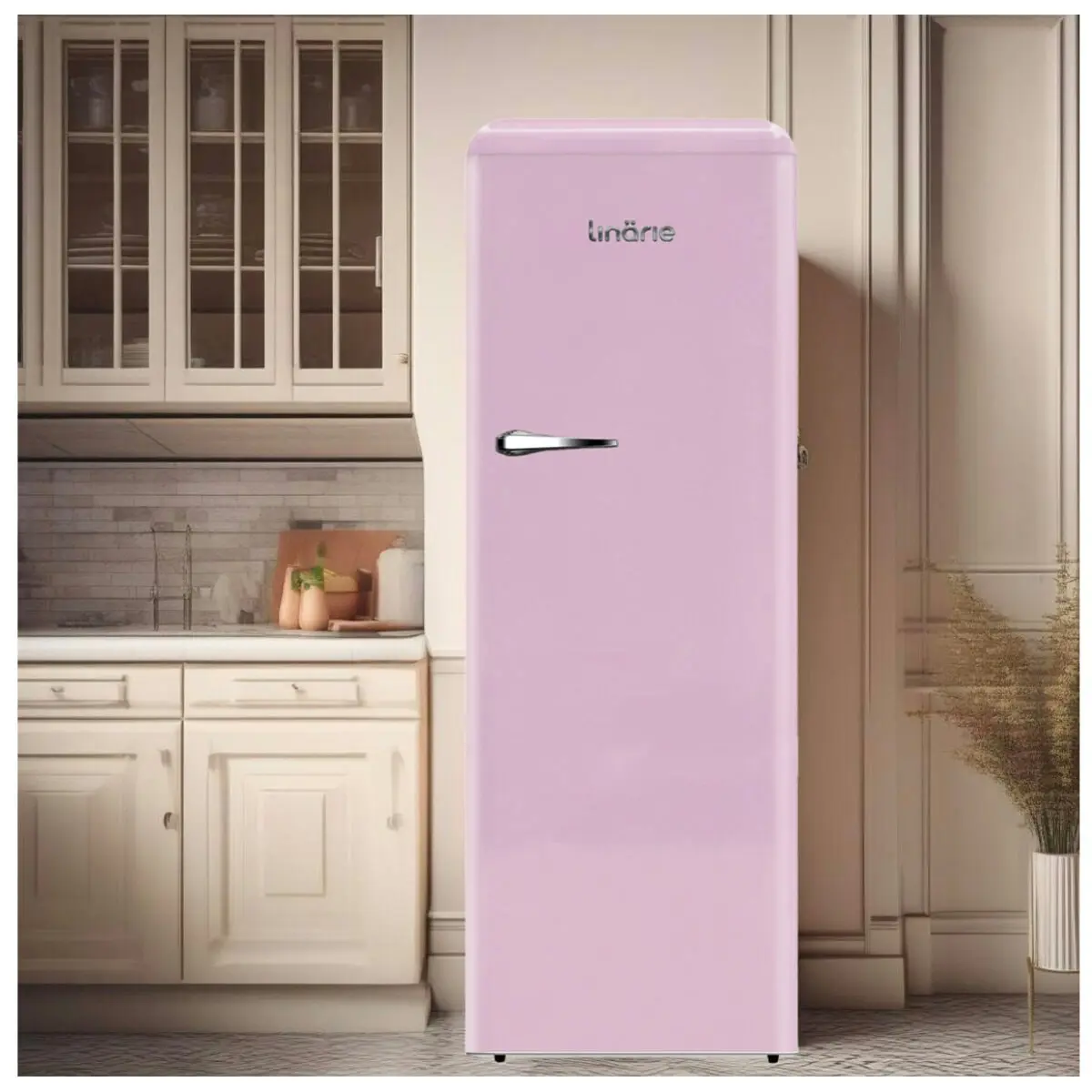 Linarie 328L Single Door Retro Larder Fridge Pink