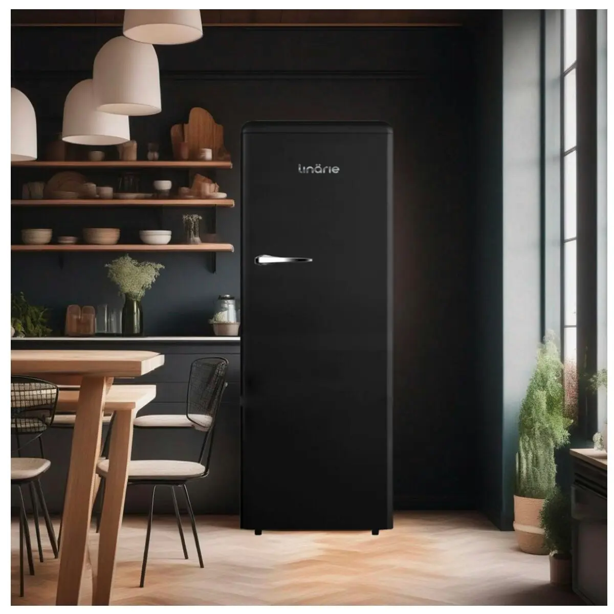 Linarie 328L Single Door Retro Larder Fridge Black